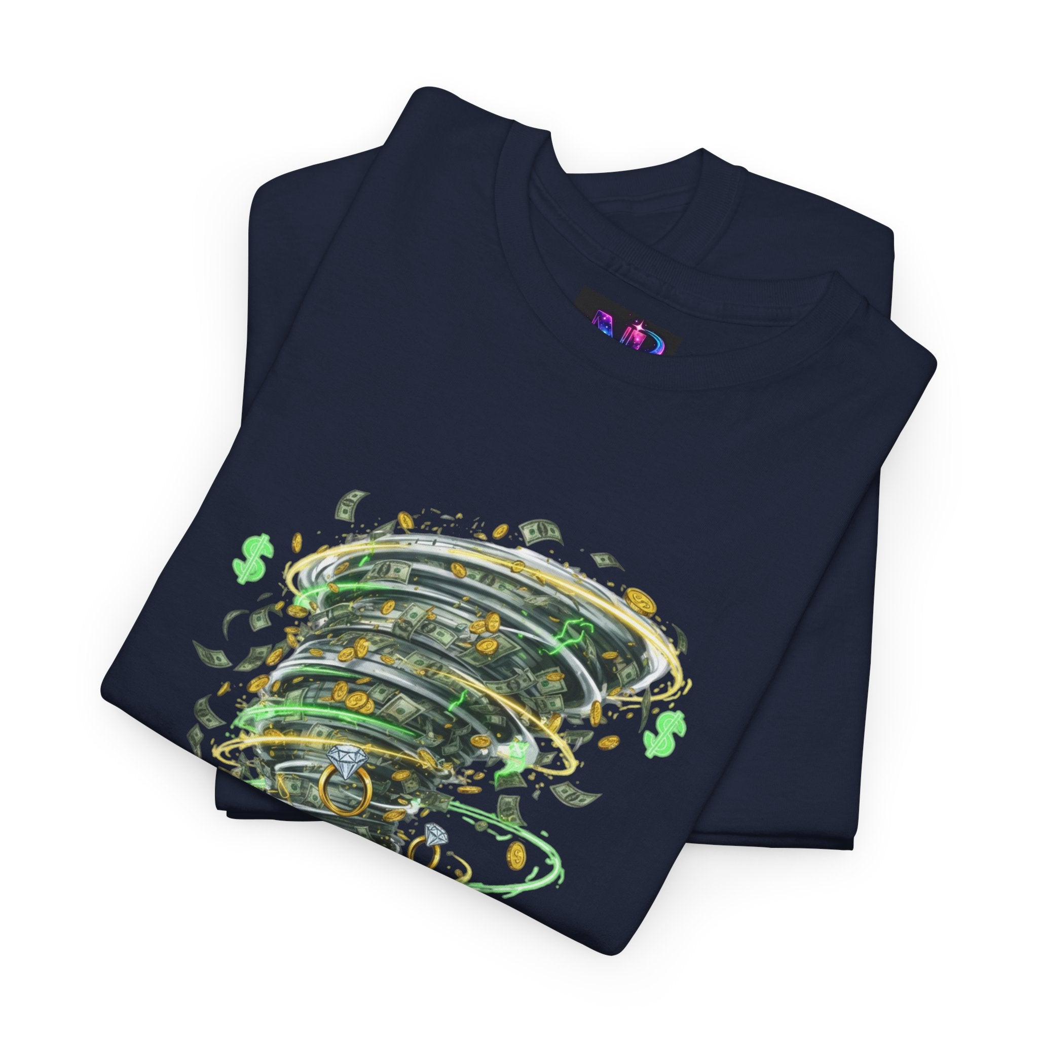 Money Moves Tee — Green Dollar Tornado Graphic T‑Shirt