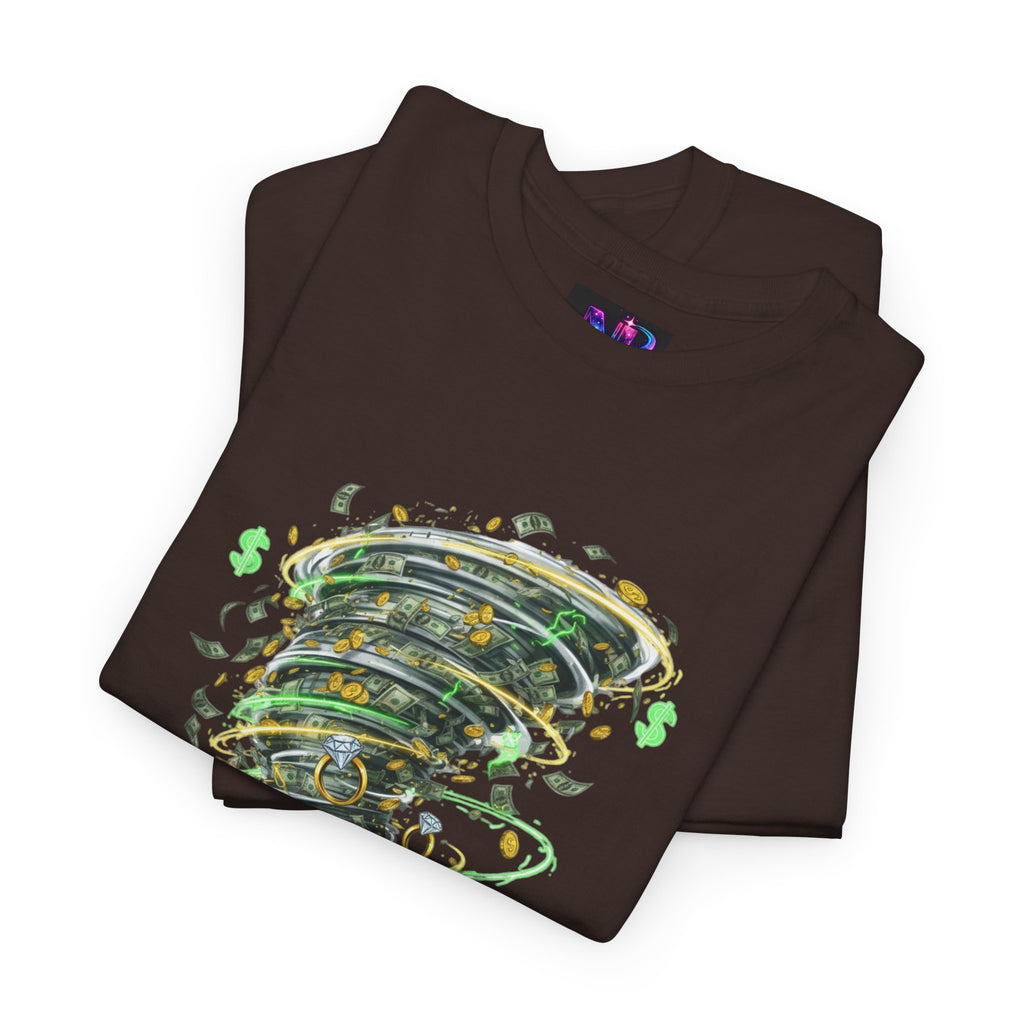 Money Moves Tee — Green Dollar Tornado Graphic T‑Shirt