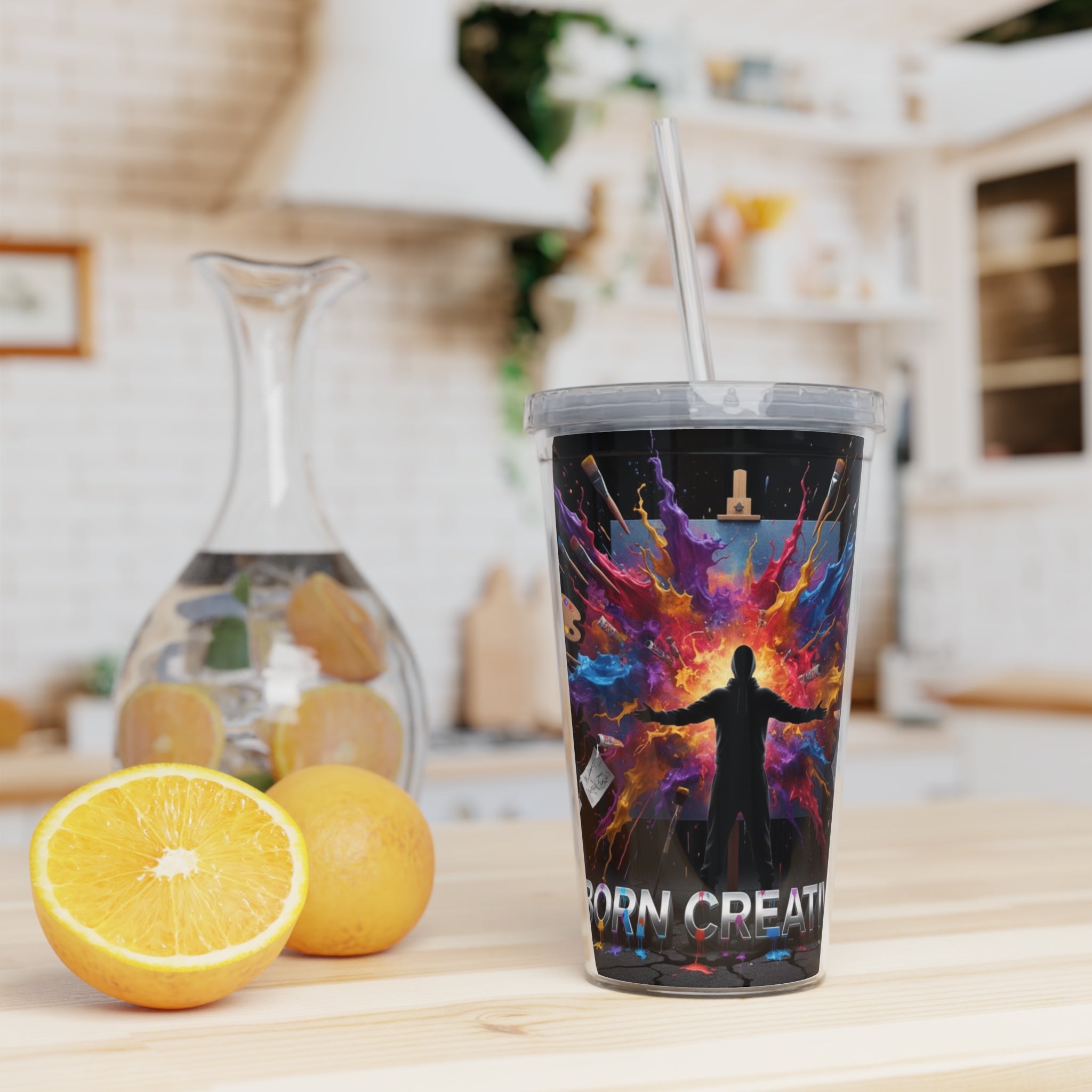 Born Creative Art Tumbler with Straw — Colorful Artist Paint Splash Travel Cup