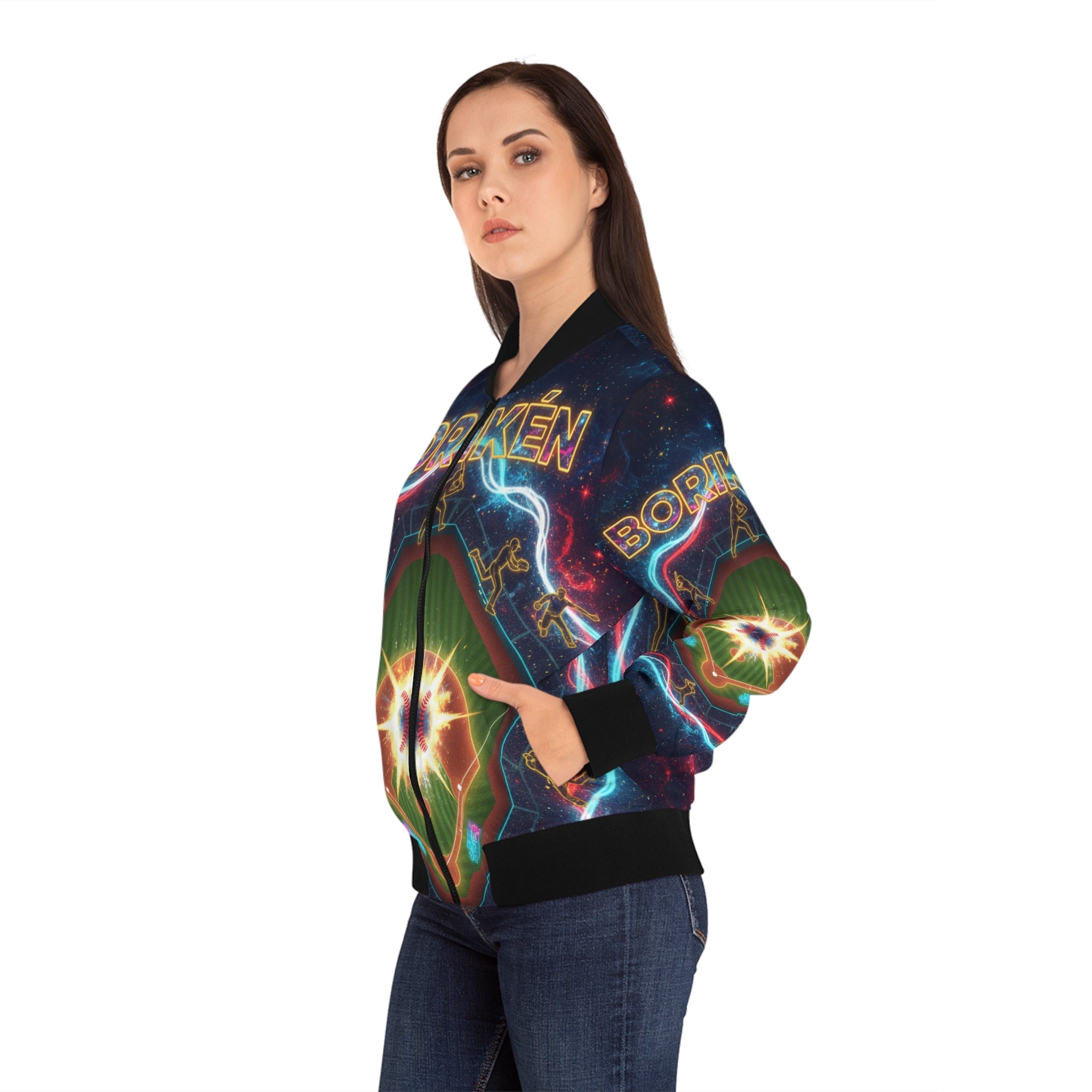 Borikén: La Isla del Béisbol Bomber Jacket — Women's All-Over-Print Puerto Rico Pride
