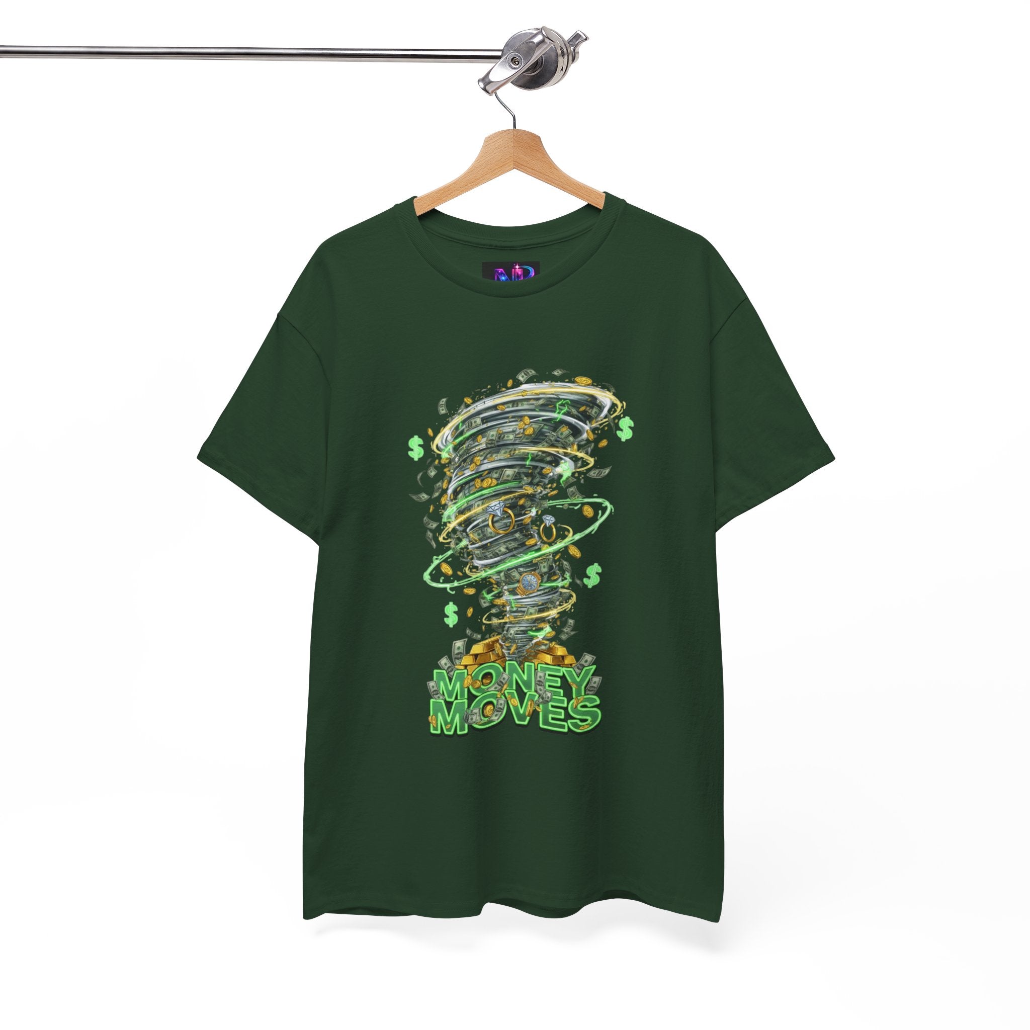 Money Moves Tee — Green Dollar Tornado Graphic T‑Shirt