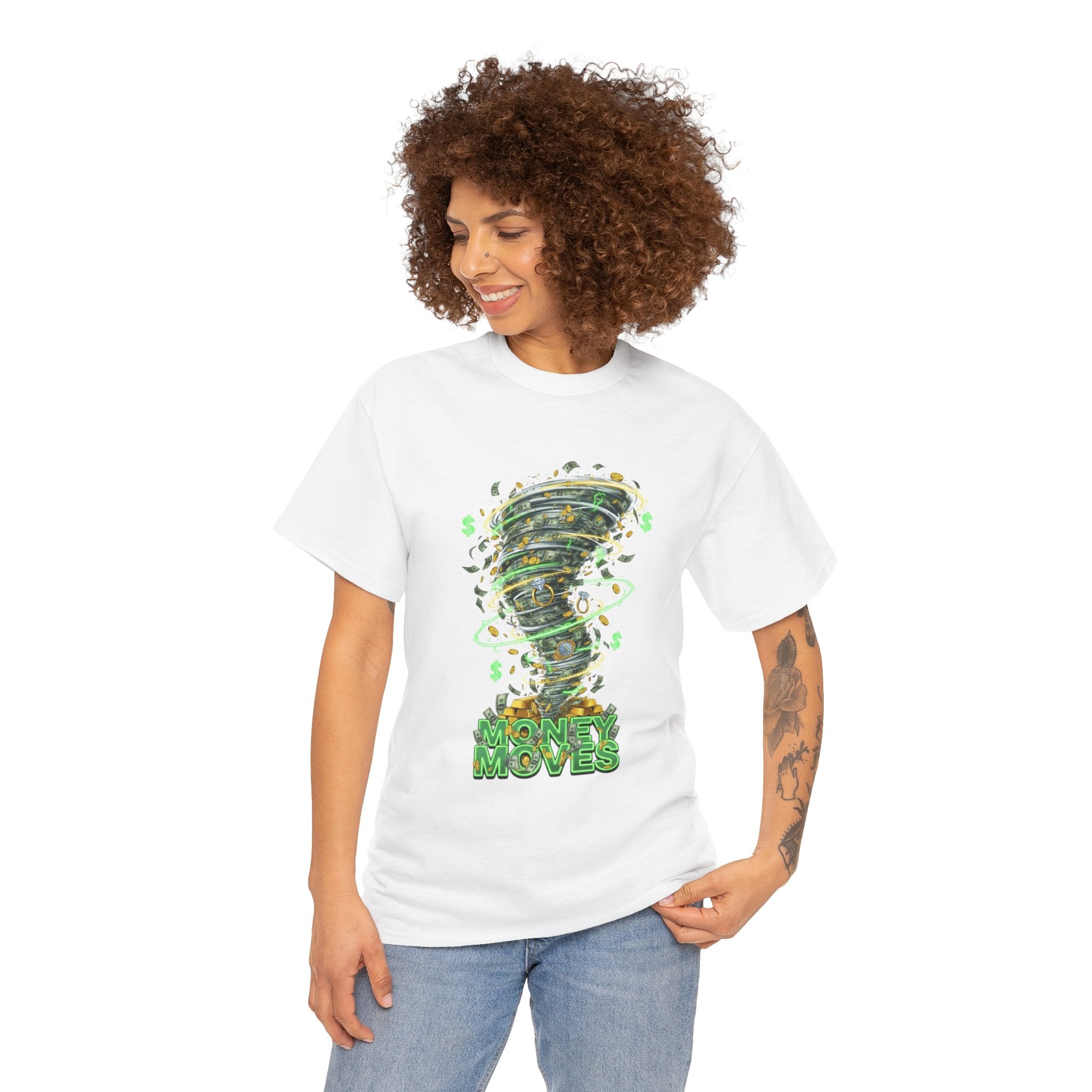 Money Moves Tee — Green Dollar Tornado Graphic T‑Shirt