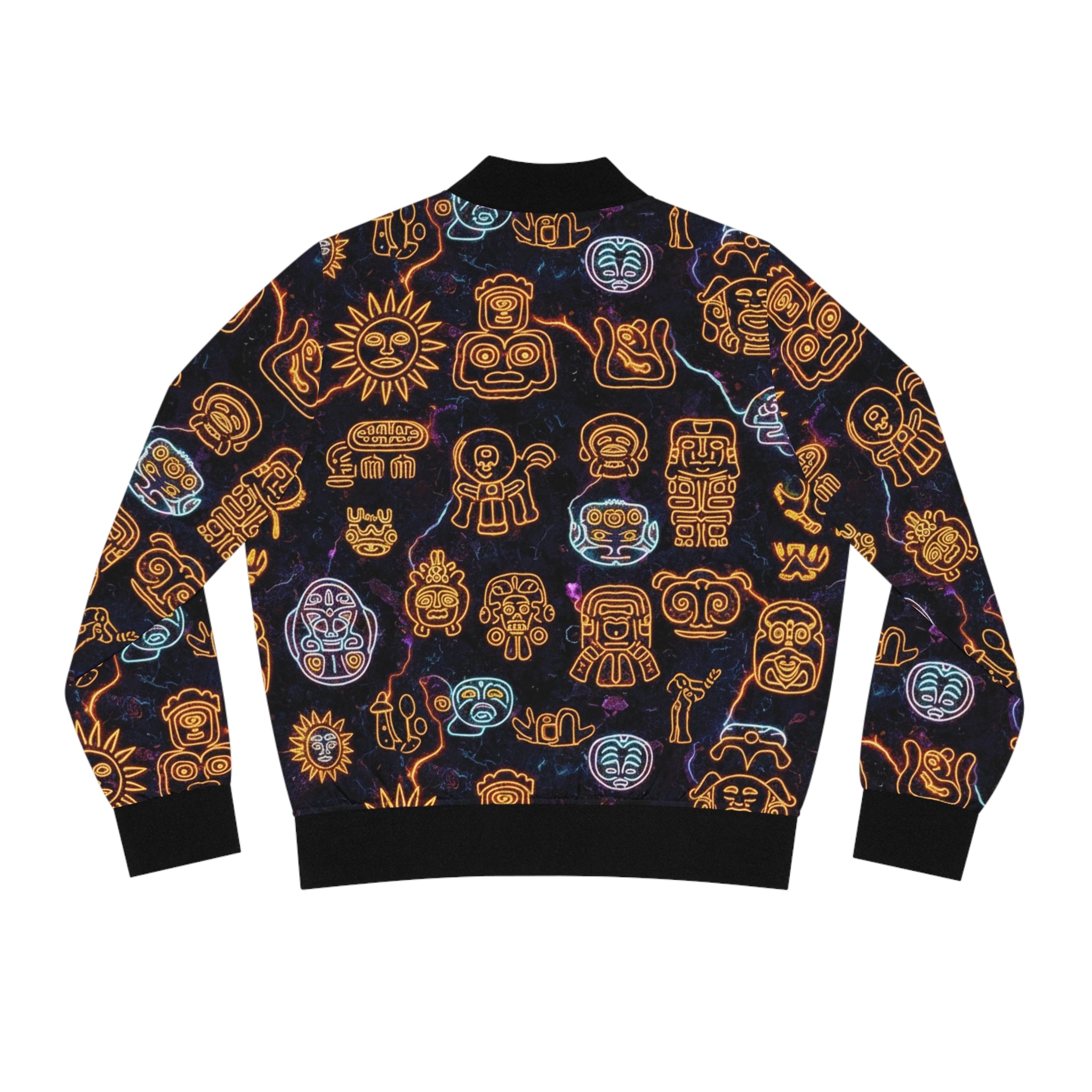 Los Petroglifos Bomber Jacket — Neon Tribal Icons