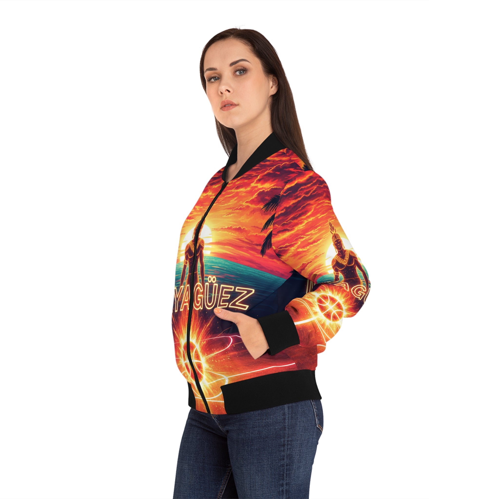Mayagüez: El Atardecer Bomber Jacket — Basketball City Pride AOP