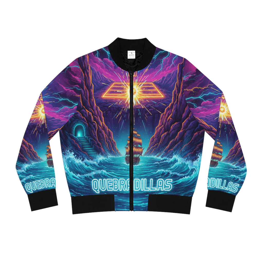 Quebradillas: El Pirata Cósmico Bomber Jacket — 'Quebradillas' Neon Nautical Design