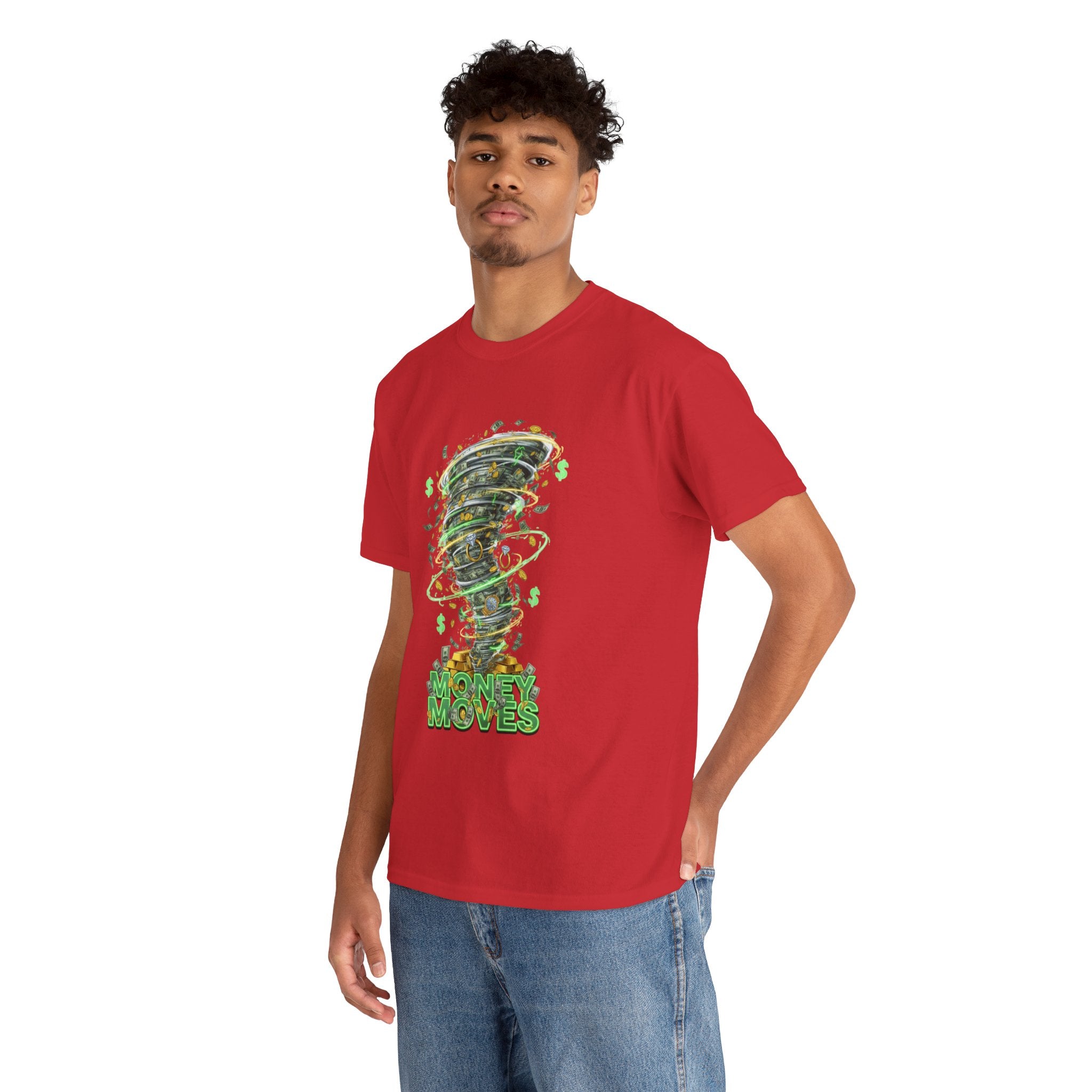 Money Moves Tee — Green Dollar Tornado Graphic T‑Shirt
