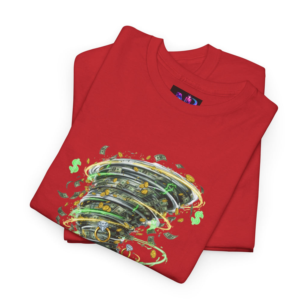 Money Moves Tee — Green Dollar Tornado Graphic T‑Shirt