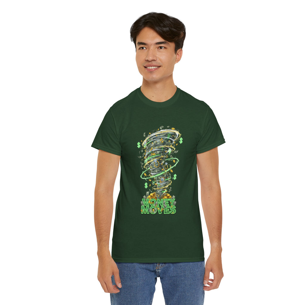 Money Moves Tee — Green Dollar Tornado Graphic T‑Shirt