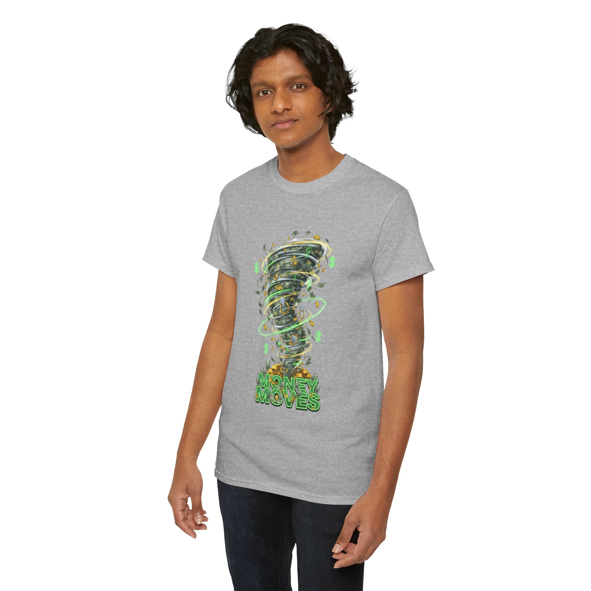 Money Moves Tee — Green Dollar Tornado Graphic T‑Shirt