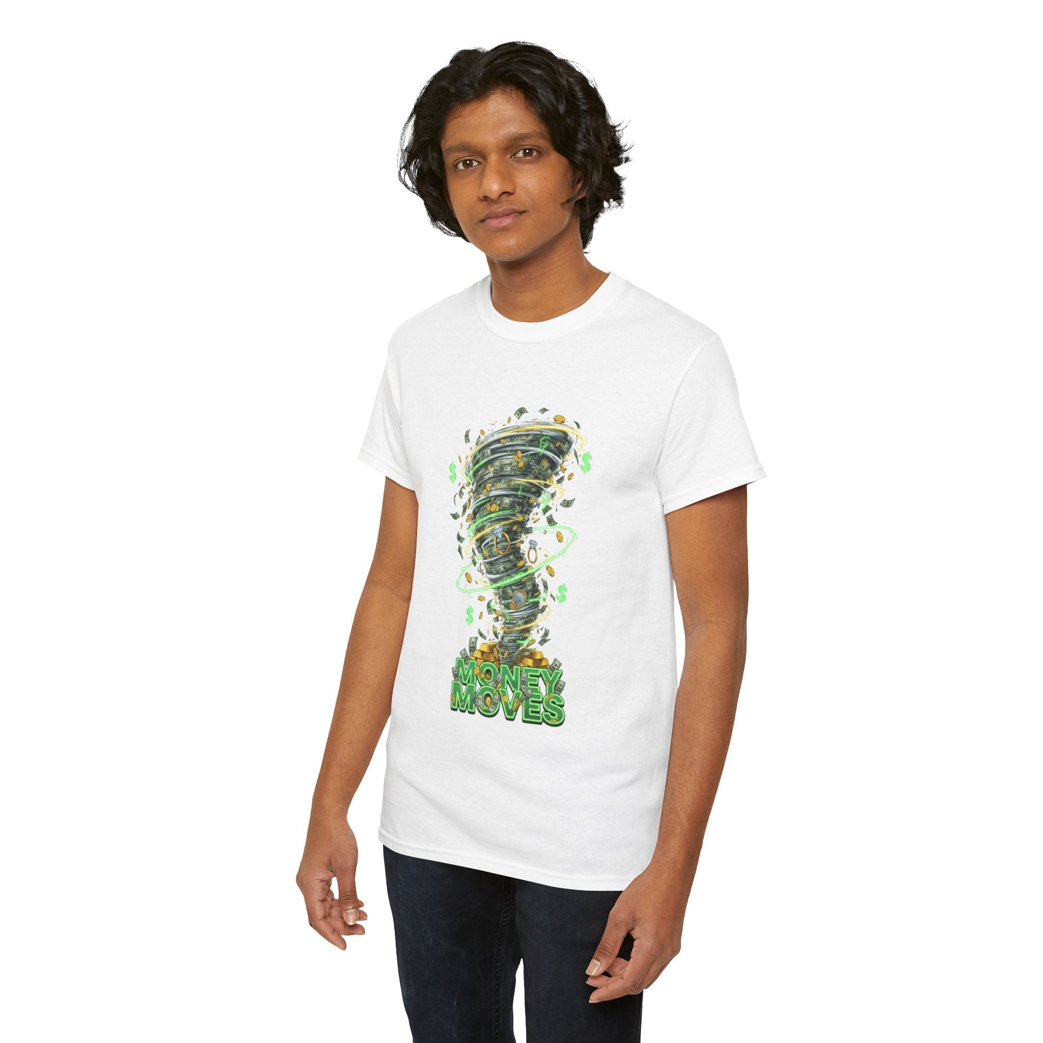 Money Moves Tee — Green Dollar Tornado Graphic T‑Shirt