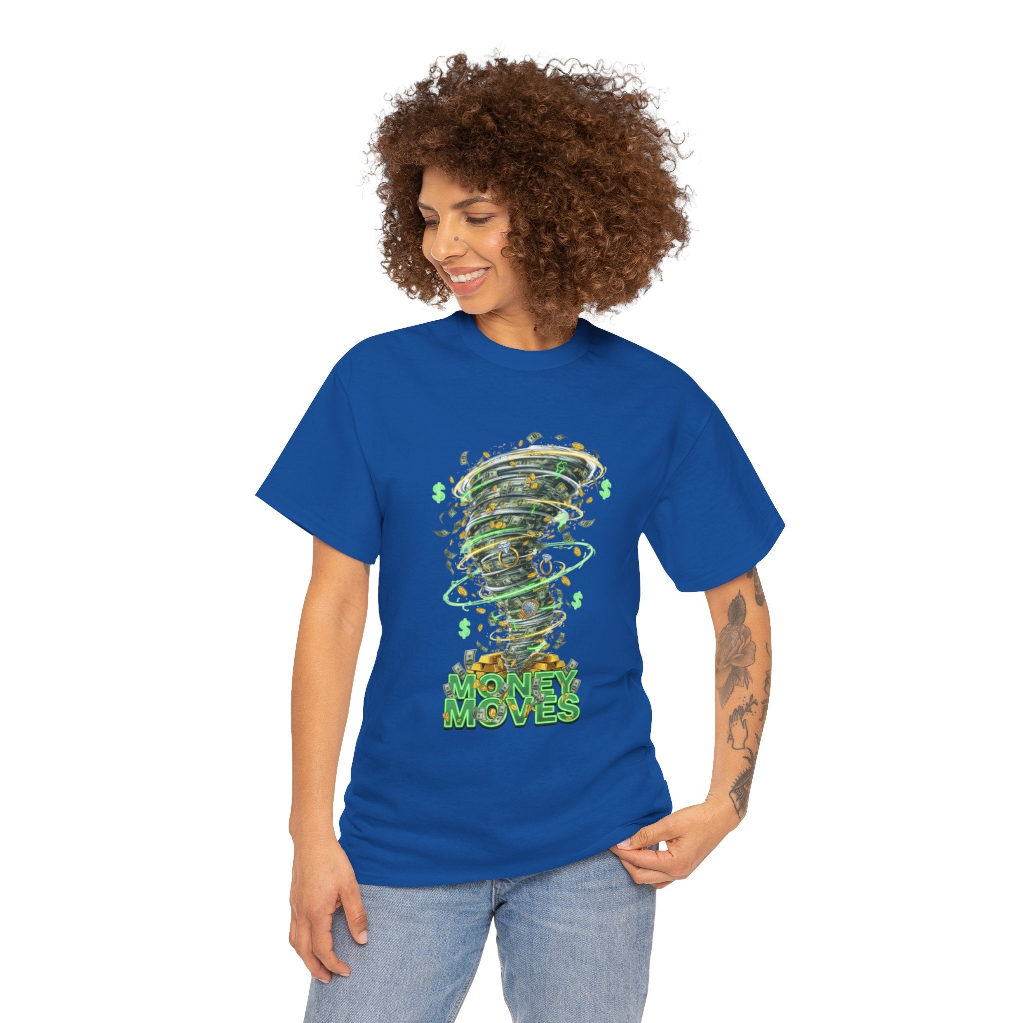 Money Moves Tee — Green Dollar Tornado Graphic T‑Shirt