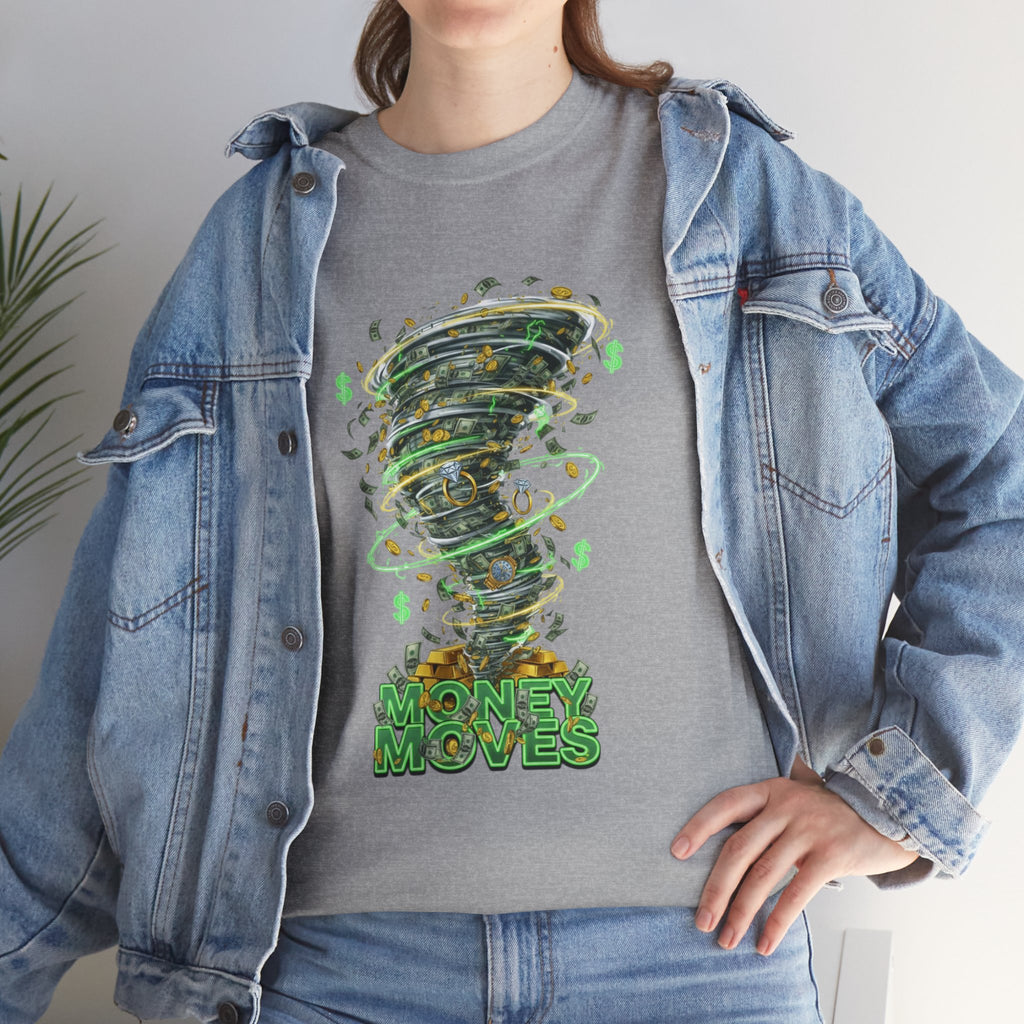 Money Moves Tee — Green Dollar Tornado Graphic T‑Shirt