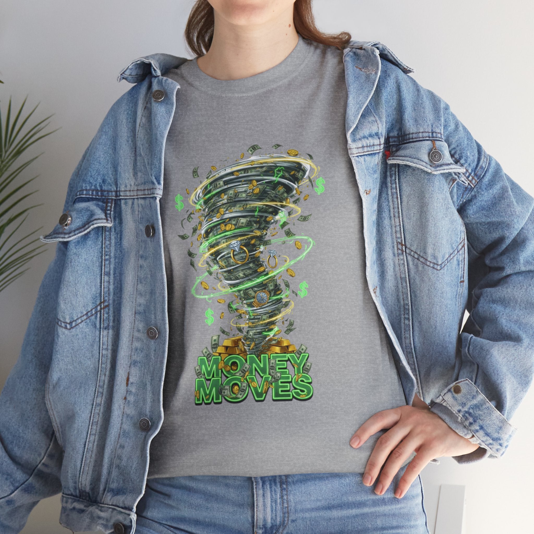 Money Moves Tee — Green Dollar Tornado Graphic T‑Shirt