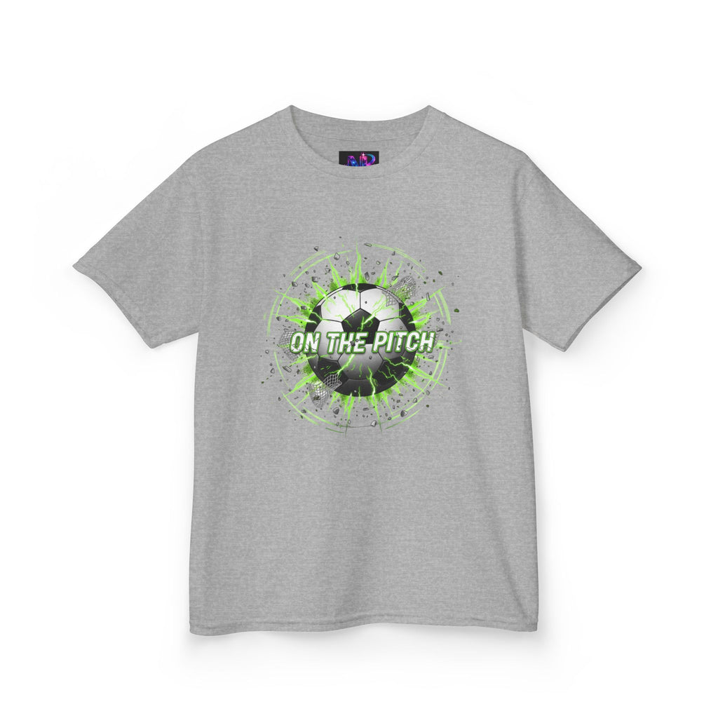 Kids Soccer T‑Shirt — 'On The Pitch' Green Splatter Design