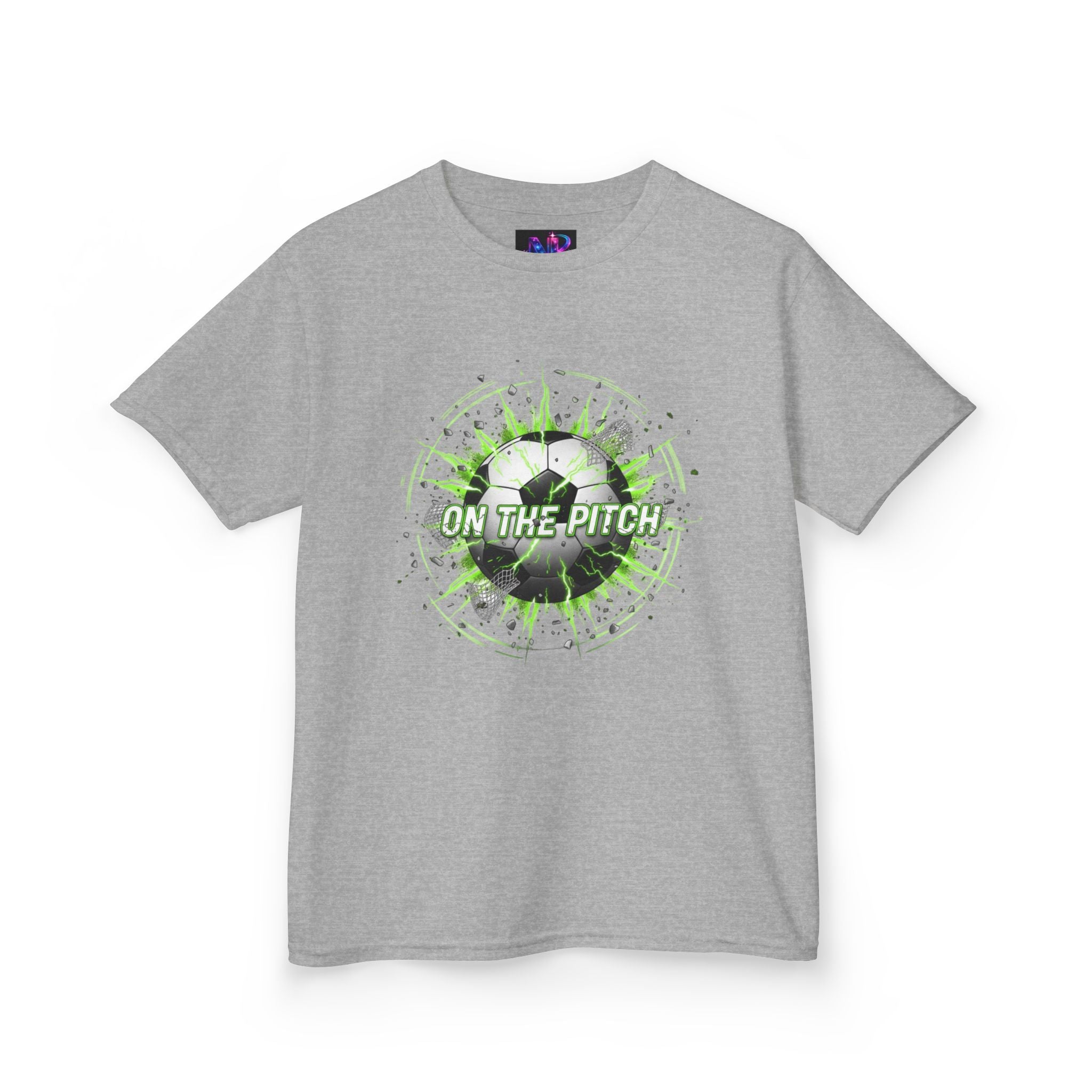 Kids Soccer T‑Shirt — 'On The Pitch' Green Splatter Design