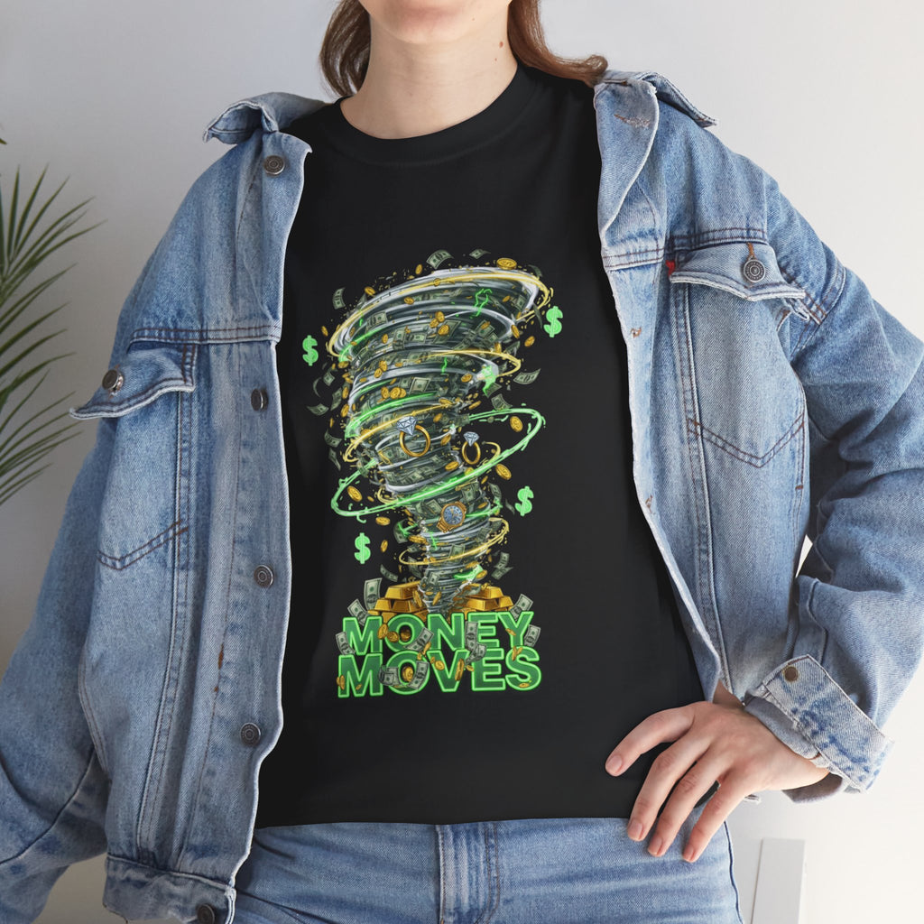 Money Moves Tee — Green Dollar Tornado Graphic T‑Shirt