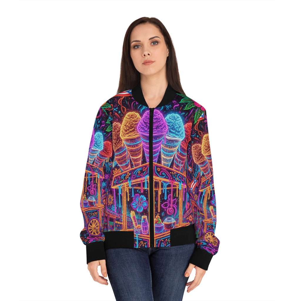 La Piragua Cósmica Bomber Jacket — Neon Carnival Women's Bomber