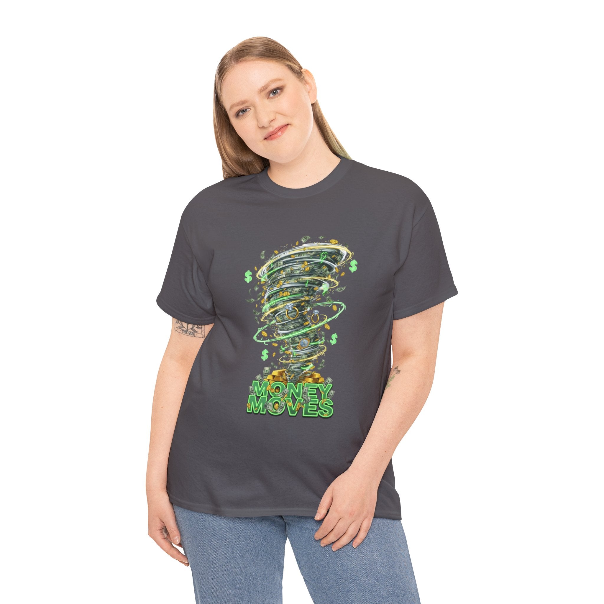 Money Moves Tee — Green Dollar Tornado Graphic T‑Shirt