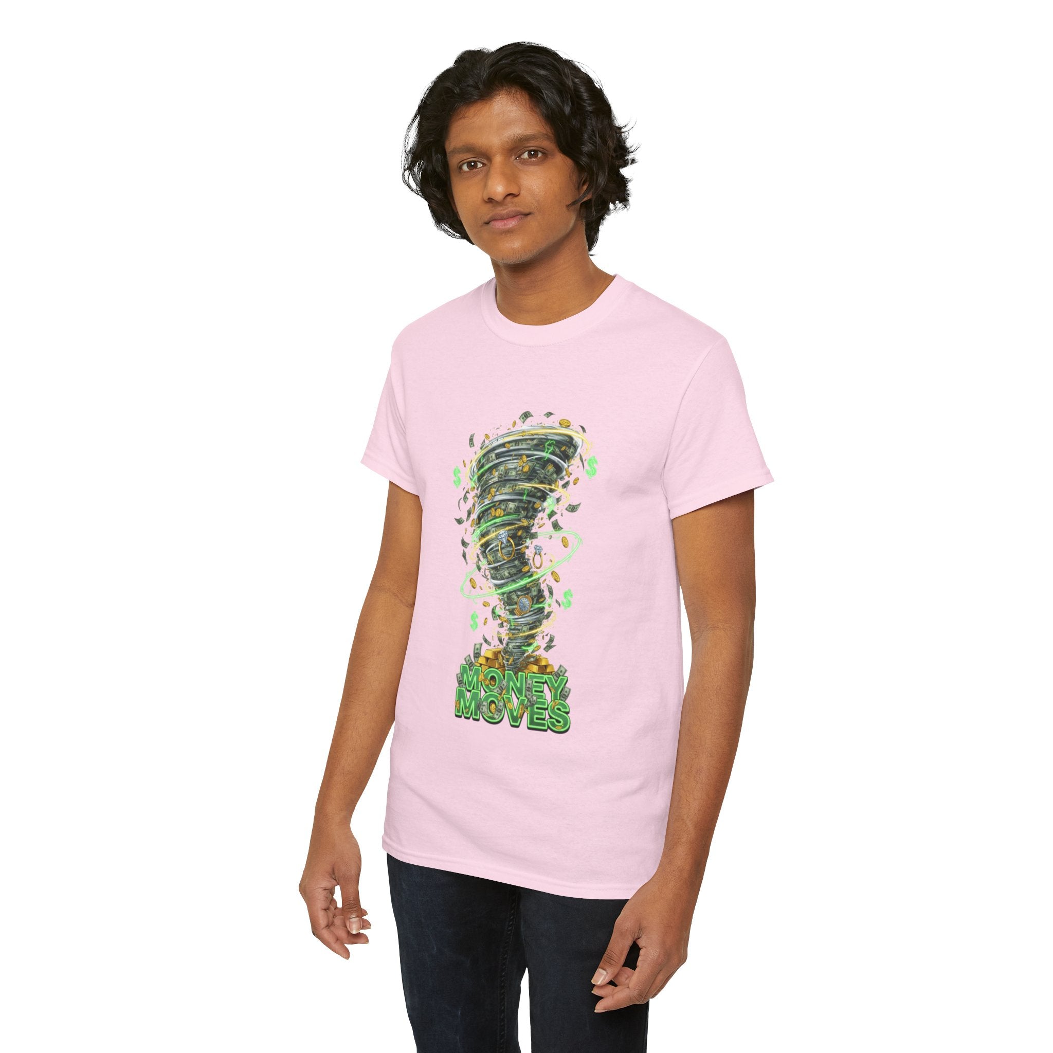 Money Moves Tee — Green Dollar Tornado Graphic T‑Shirt
