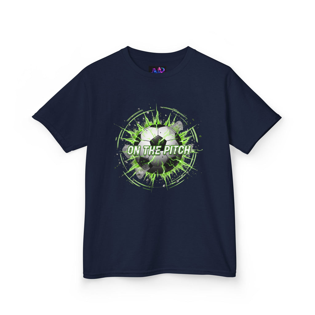 Kids Soccer T‑Shirt — 'On The Pitch' Green Splatter Design