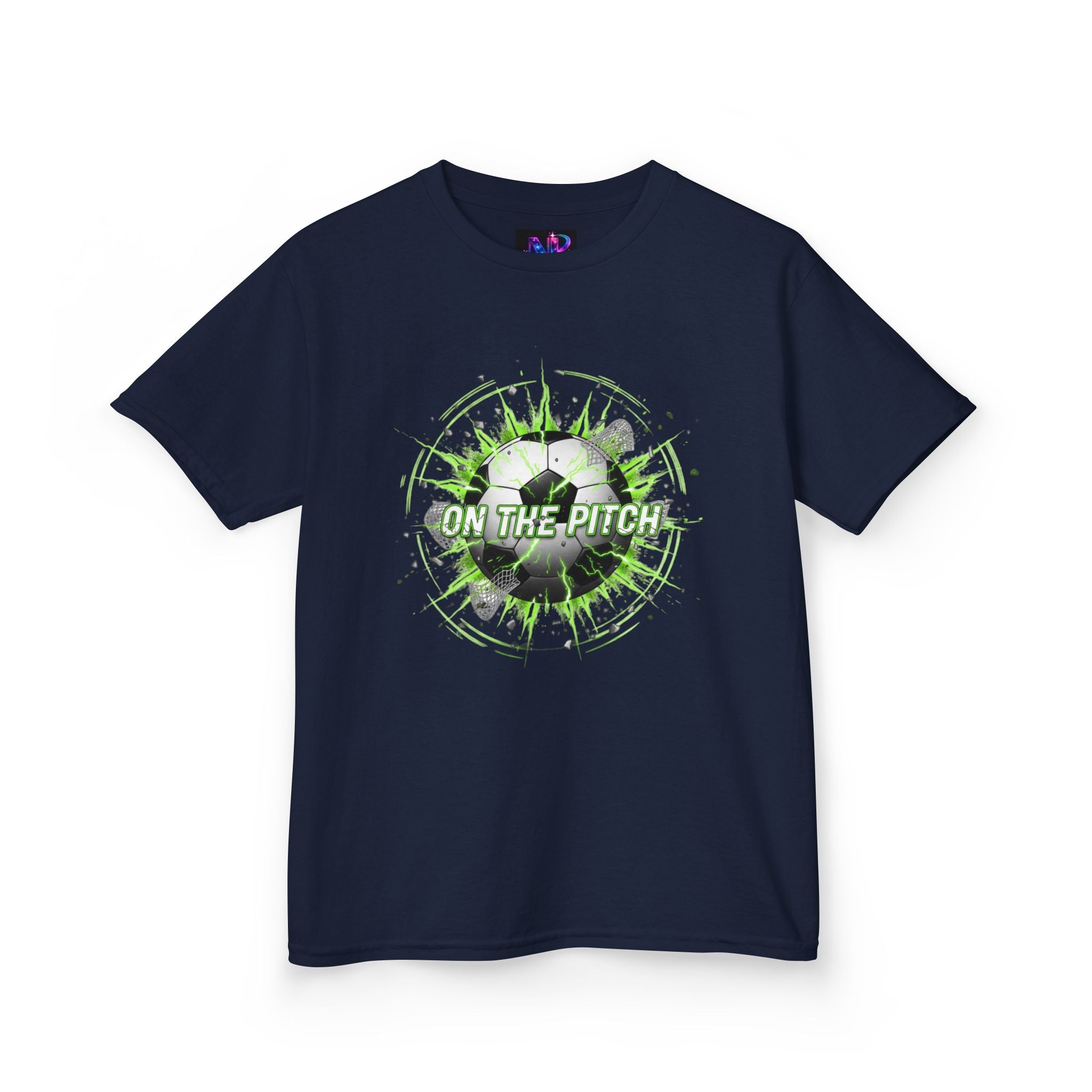 Kids Soccer T‑Shirt — 'On The Pitch' Green Splatter Design