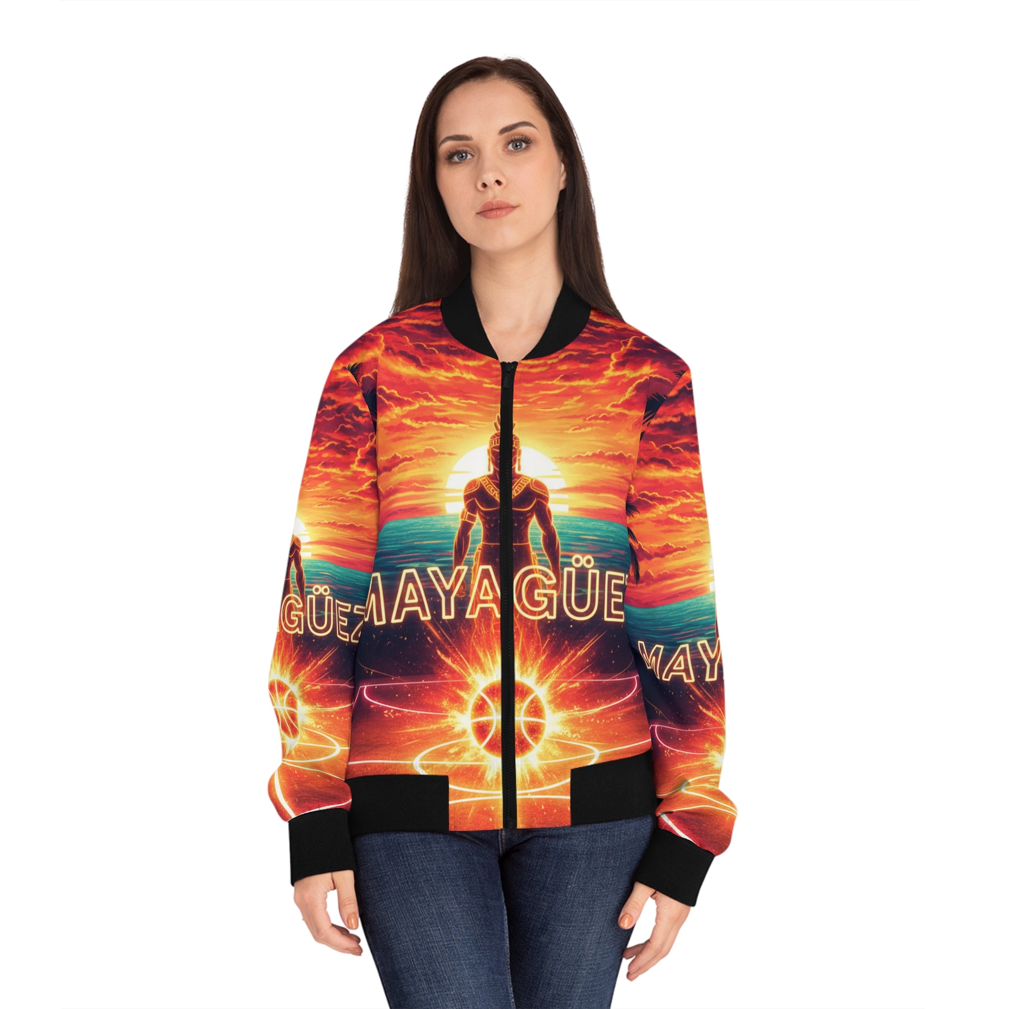 Mayagüez: El Atardecer Bomber Jacket — Basketball City Pride AOP
