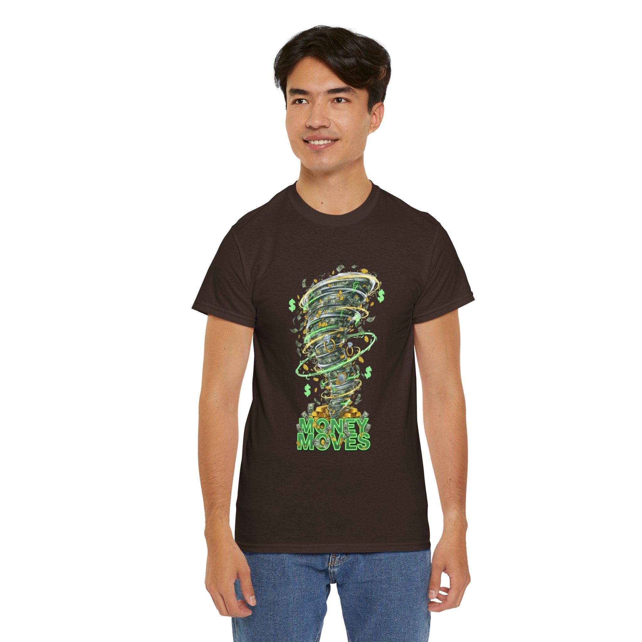 Money Moves Tee — Green Dollar Tornado Graphic T‑Shirt