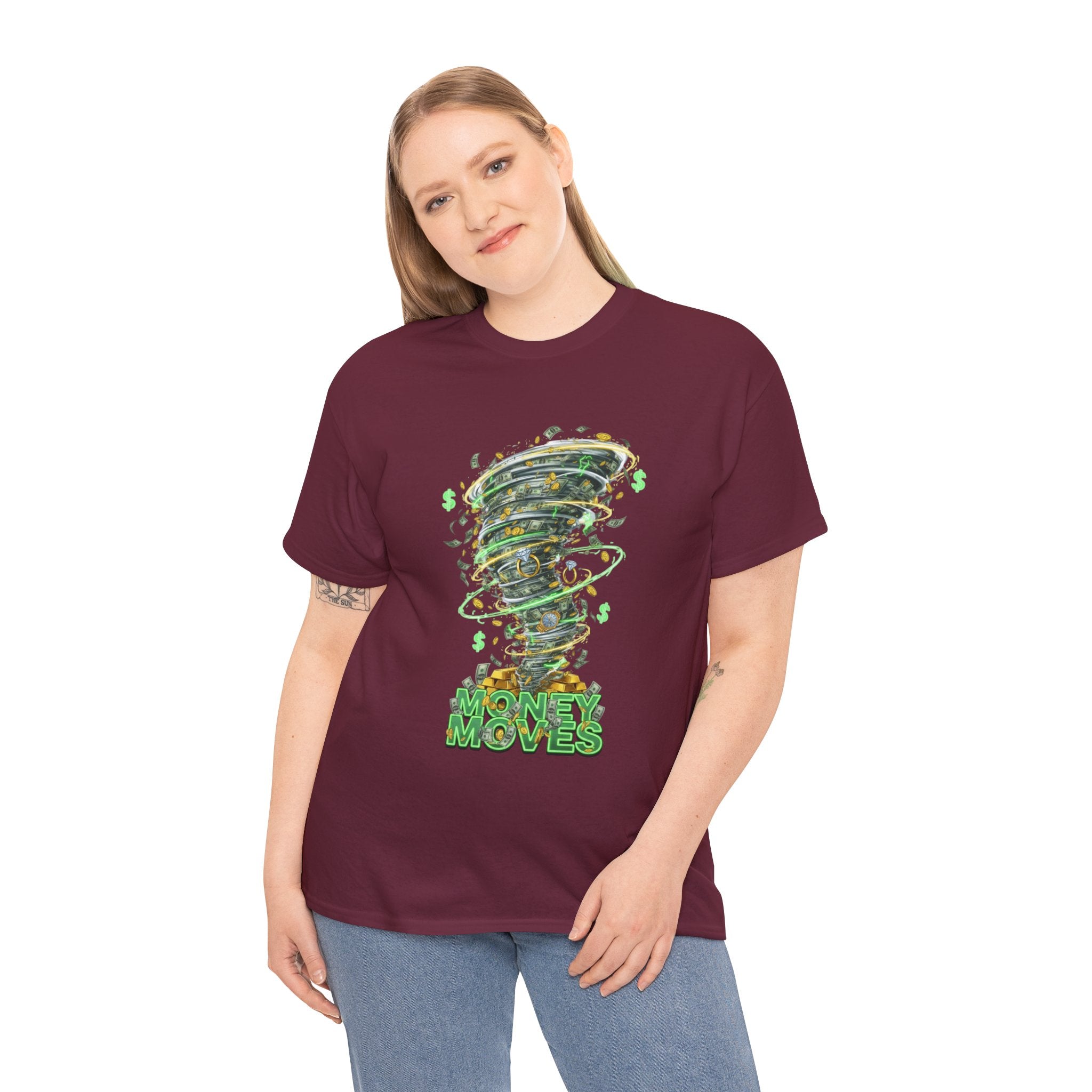 Money Moves Tee — Green Dollar Tornado Graphic T‑Shirt