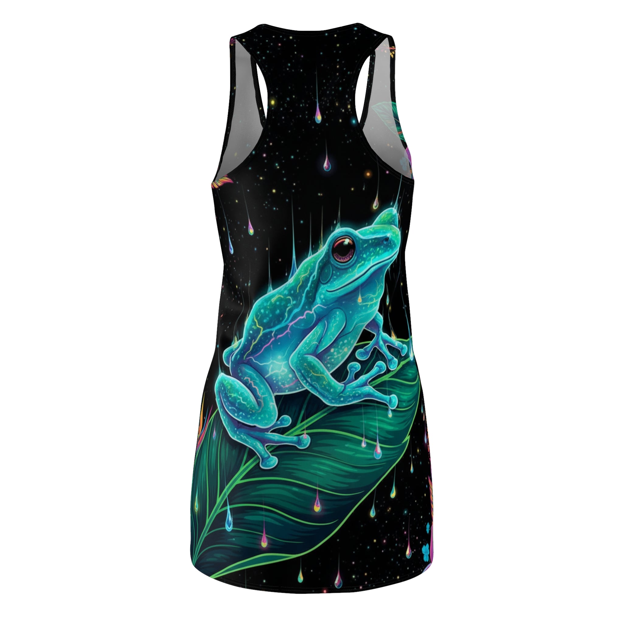 El Coquí Bioluminiscente Racerback Dress — Puerto Rico Tropical Night AOP