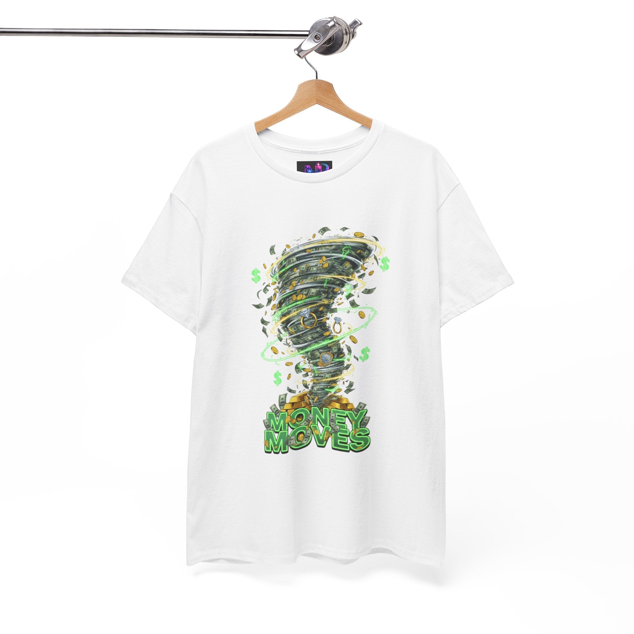 Money Moves Tee — Green Dollar Tornado Graphic T‑Shirt