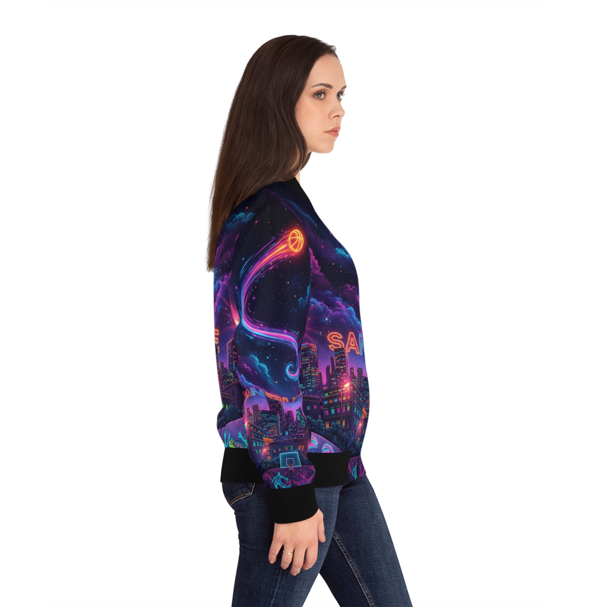Santurce: La Calle Bomber Jacket — Retro Cosmic Puerto Rico AOP