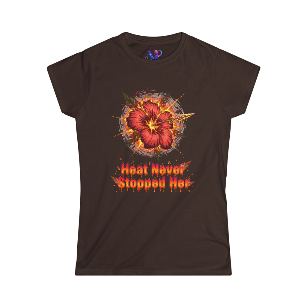 Women's Tee — 'Heat Never Stopped Her' Floral Fire Graphic
