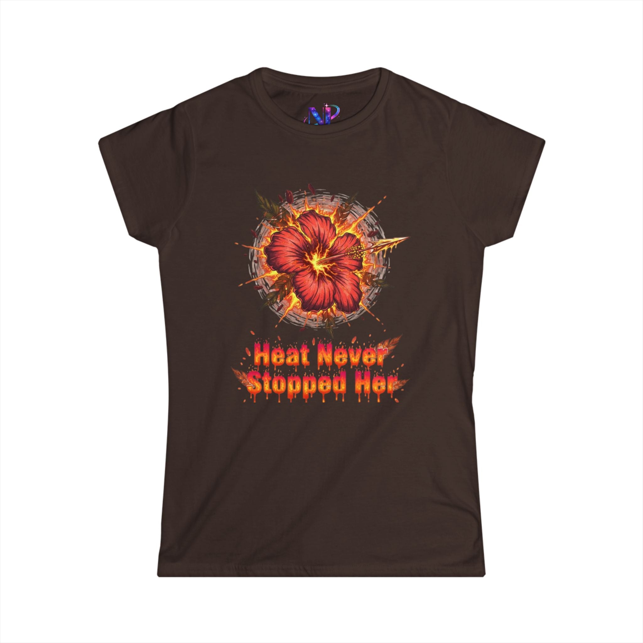Women's Tee — 'Heat Never Stopped Her' Floral Fire Graphic