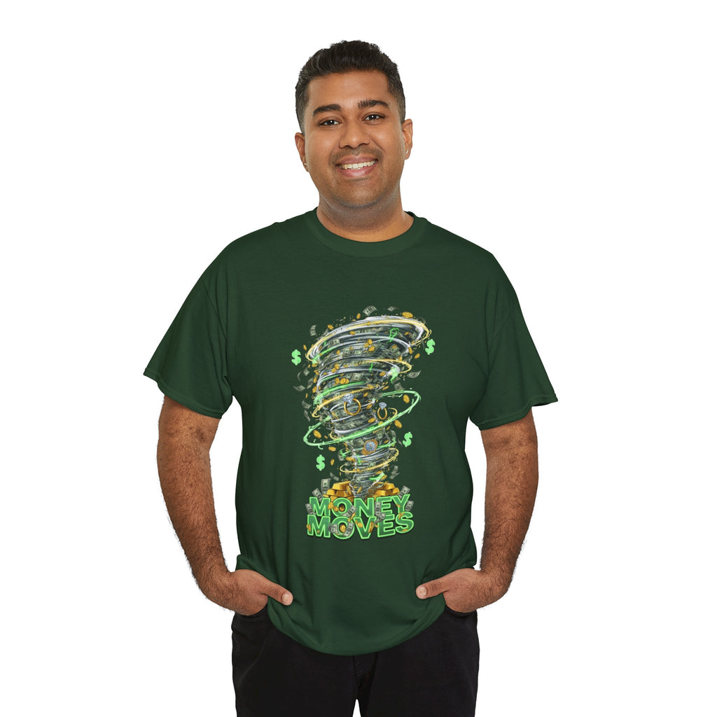 Money Moves Tee — Green Dollar Tornado Graphic T‑Shirt