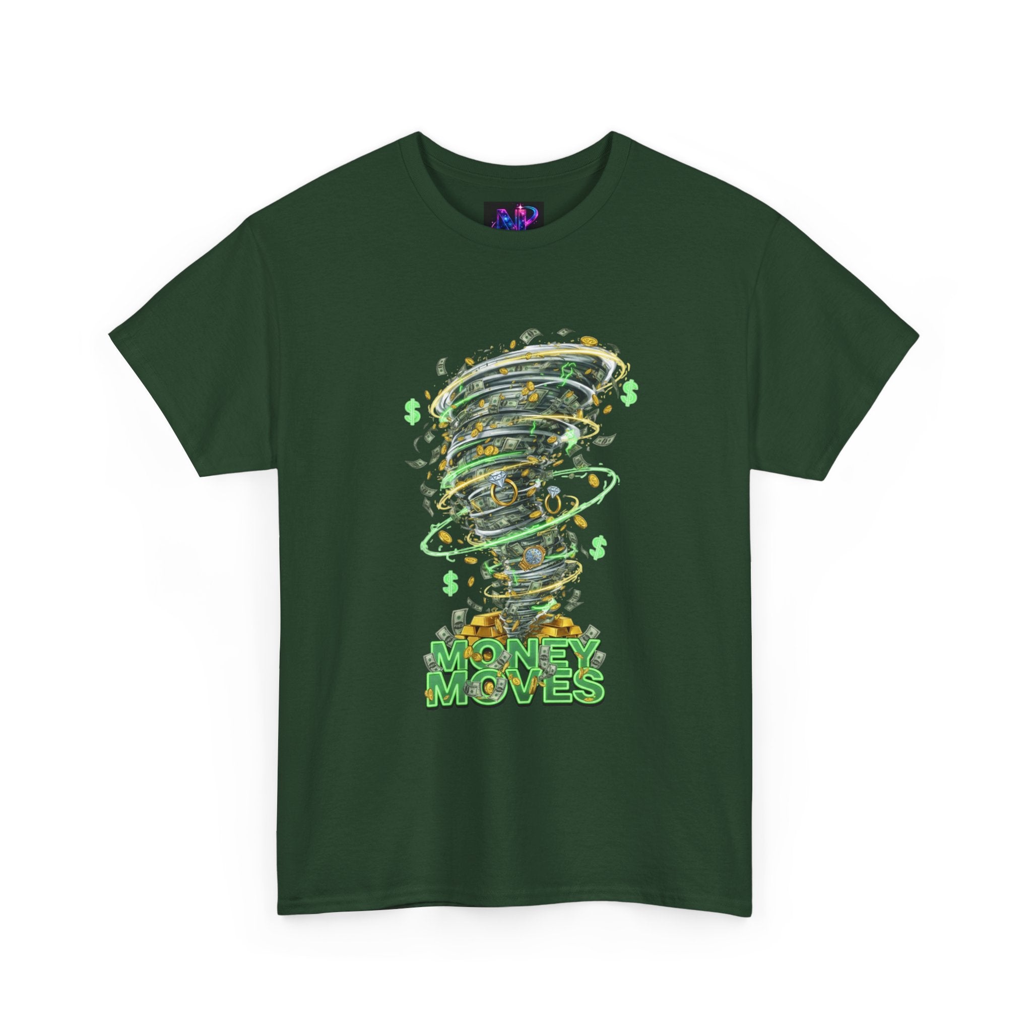Money Moves Tee — Green Dollar Tornado Graphic T‑Shirt