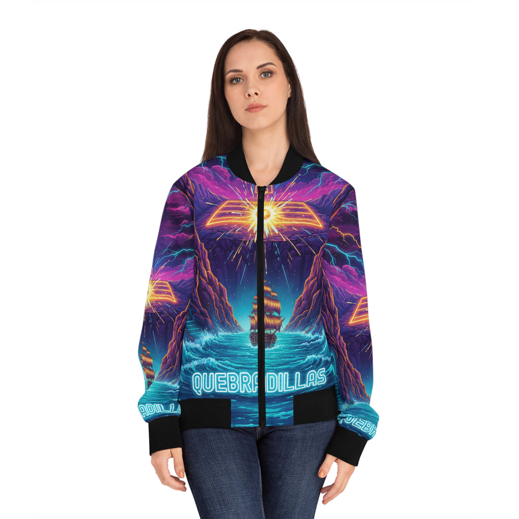 Quebradillas: El Pirata Cósmico Bomber Jacket — 'Quebradillas' Neon Nautical Design