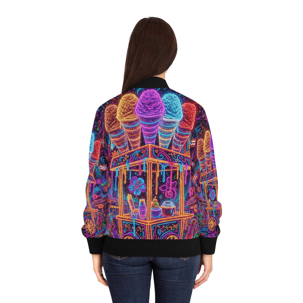 La Piragua Cósmica Bomber Jacket — Neon Carnival Women's Bomber
