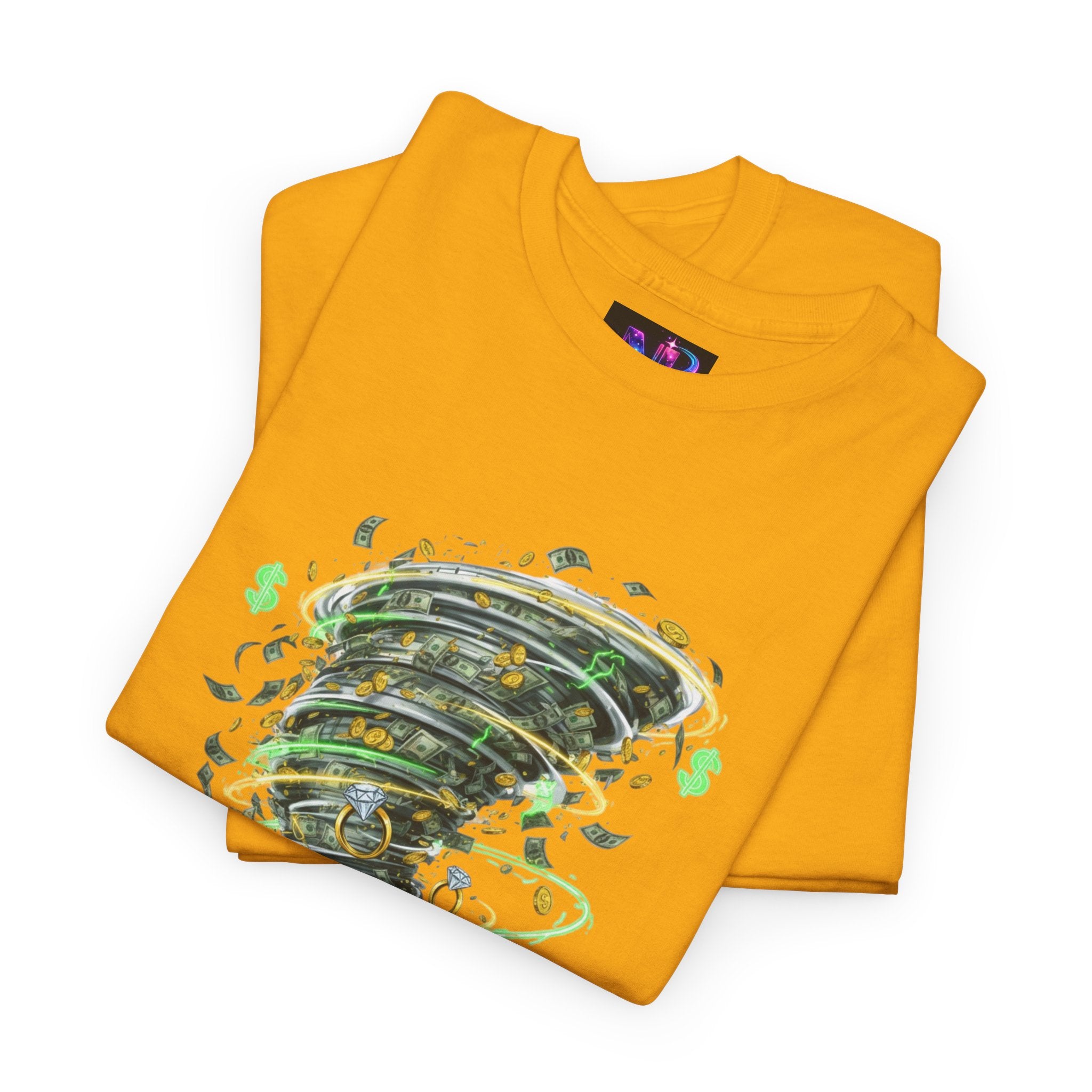 Money Moves Tee — Green Dollar Tornado Graphic T‑Shirt