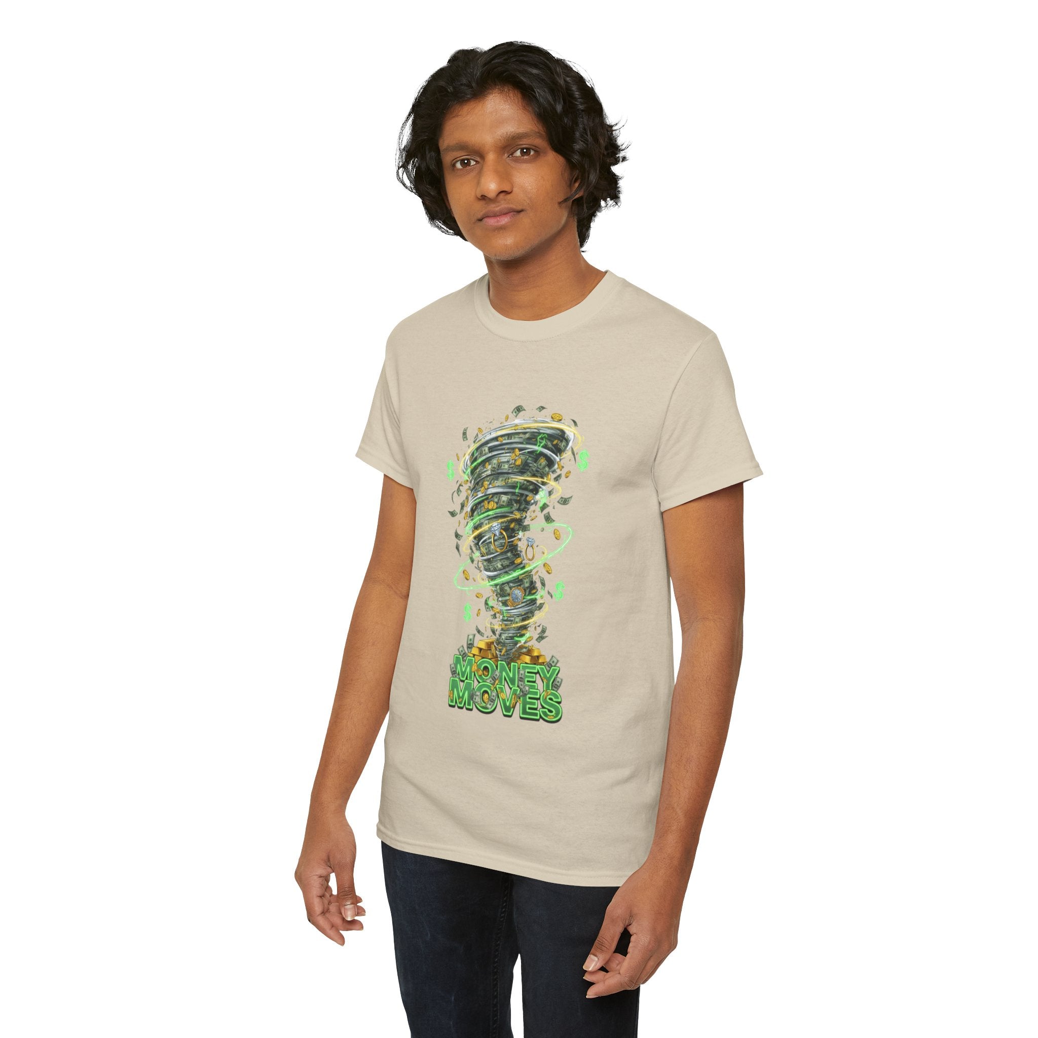 Money Moves Tee — Green Dollar Tornado Graphic T‑Shirt