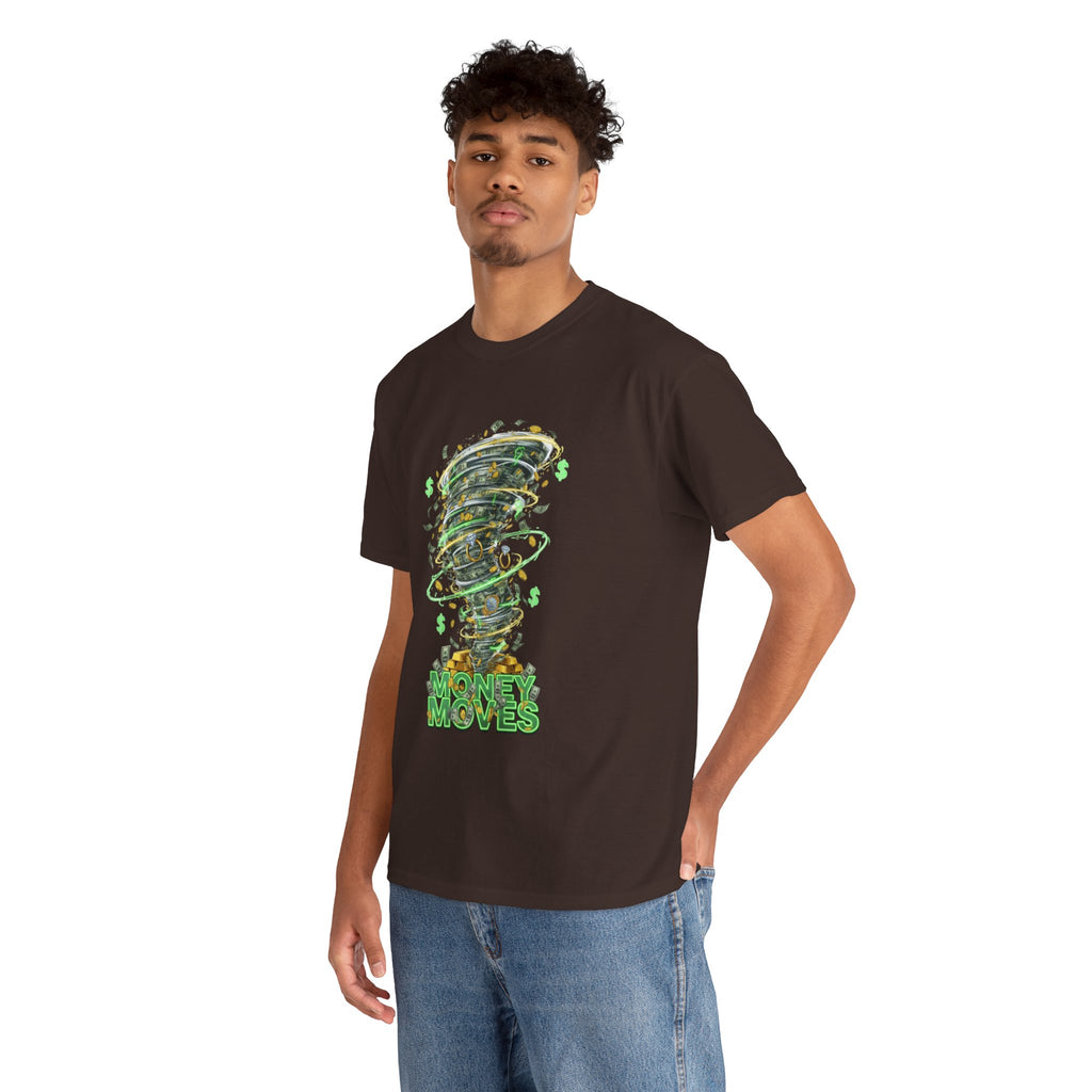 Money Moves Tee — Green Dollar Tornado Graphic T‑Shirt