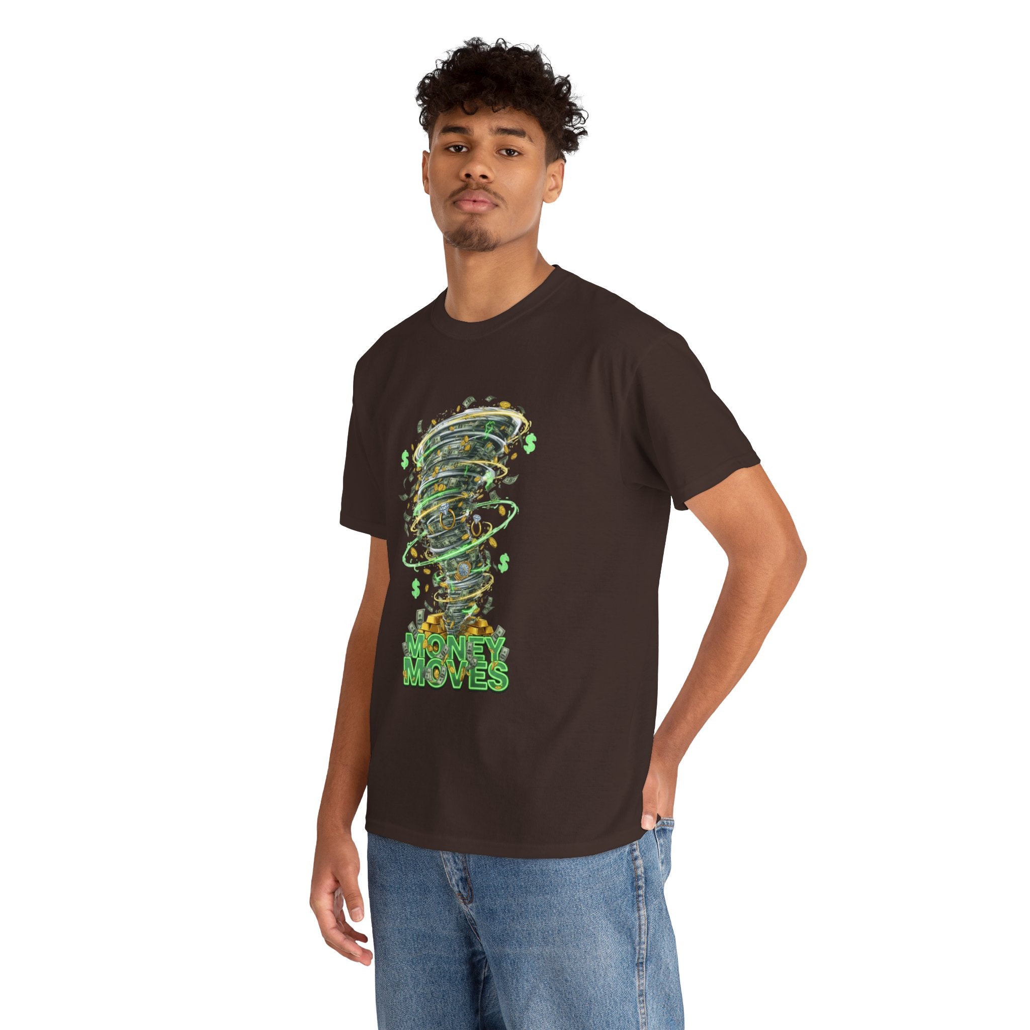 Money Moves Tee — Green Dollar Tornado Graphic T‑Shirt