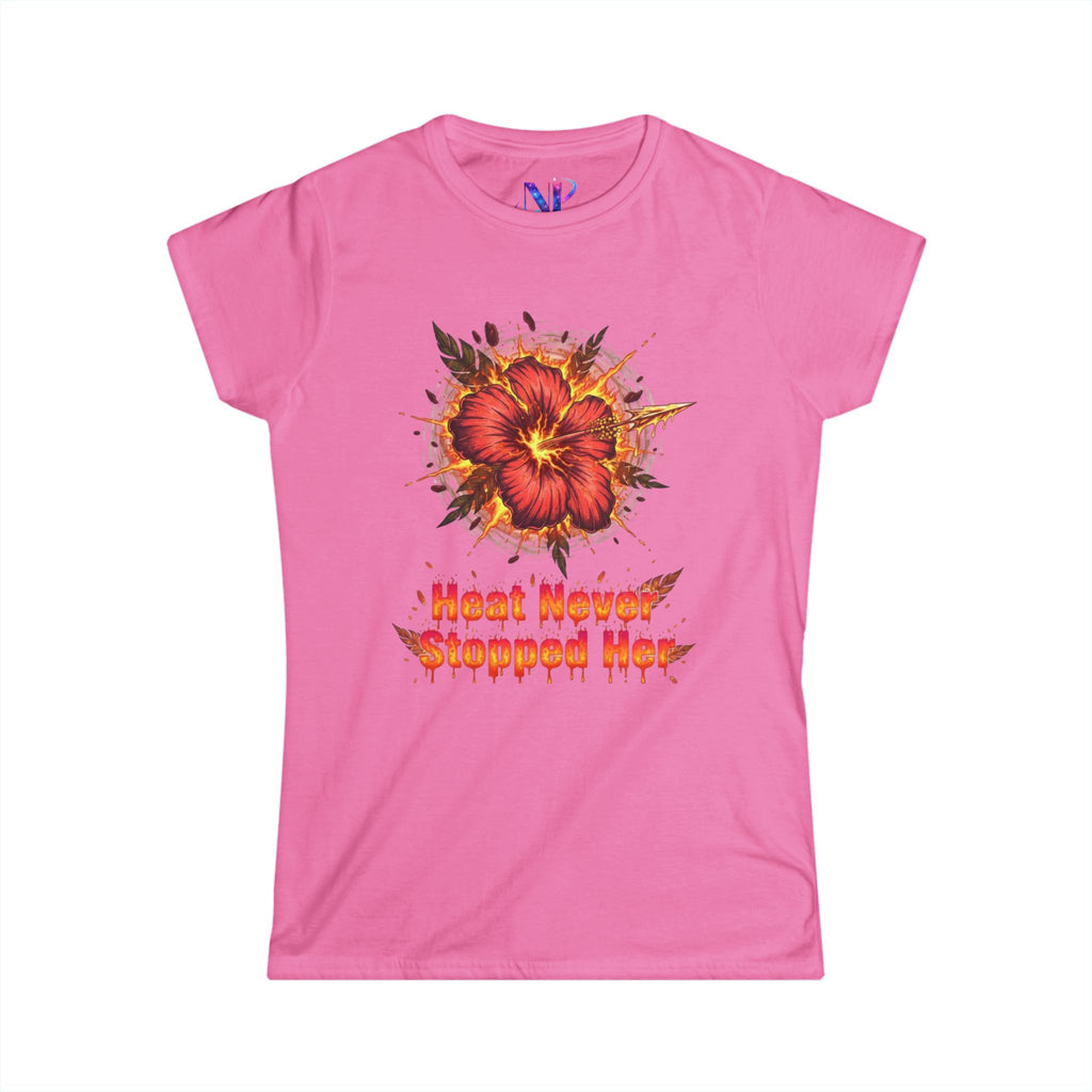 Women's Tee — 'Heat Never Stopped Her' Floral Fire Graphic