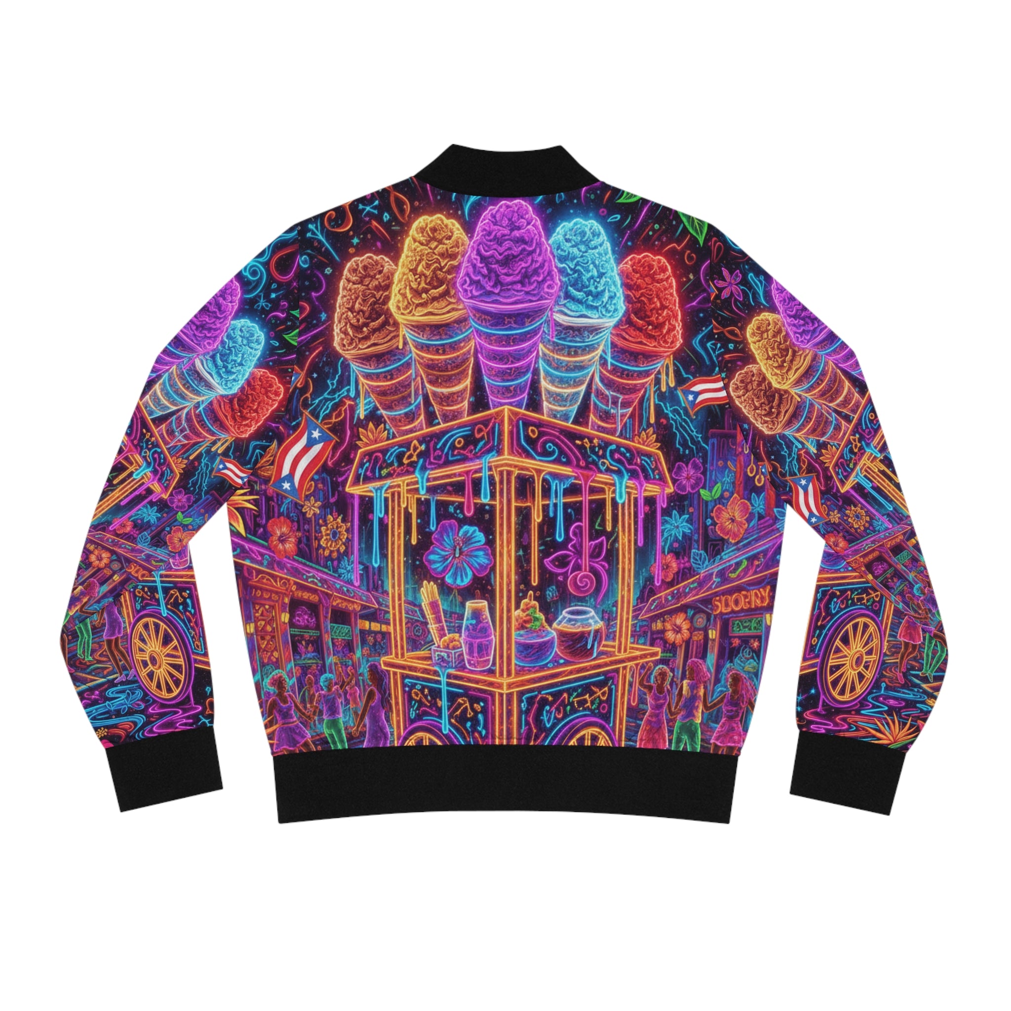 La Piragua Cósmica Bomber Jacket — Neon Carnival Women's Bomber
