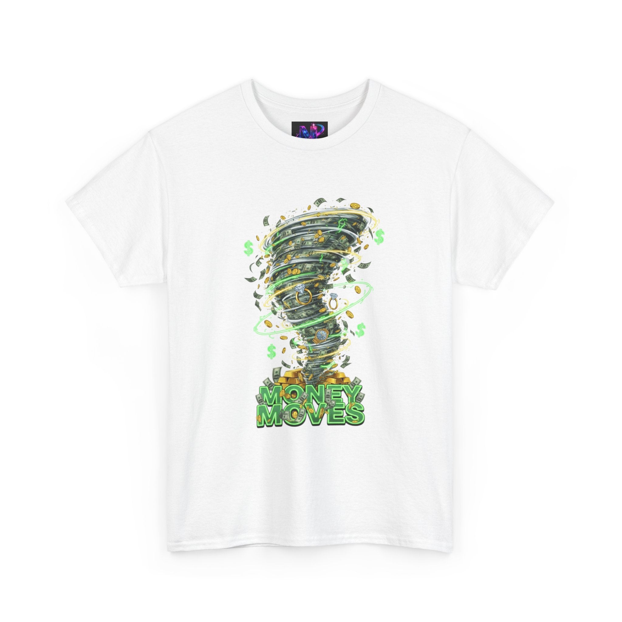 Money Moves Tee — Green Dollar Tornado Graphic T‑Shirt