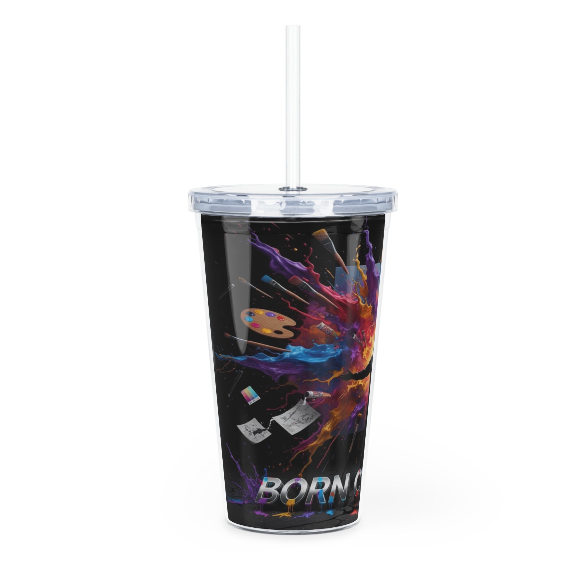 Born Creative Art Tumbler with Straw — Colorful Artist Paint Splash Travel Cup