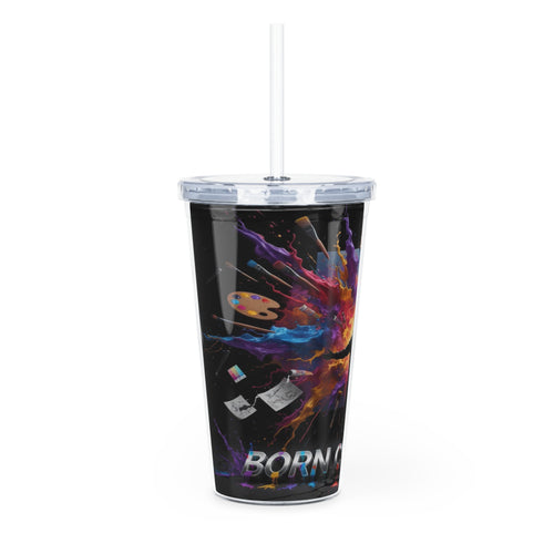 Born Creative Art Tumbler with Straw — Colorful Artist Paint Splash Travel Cup