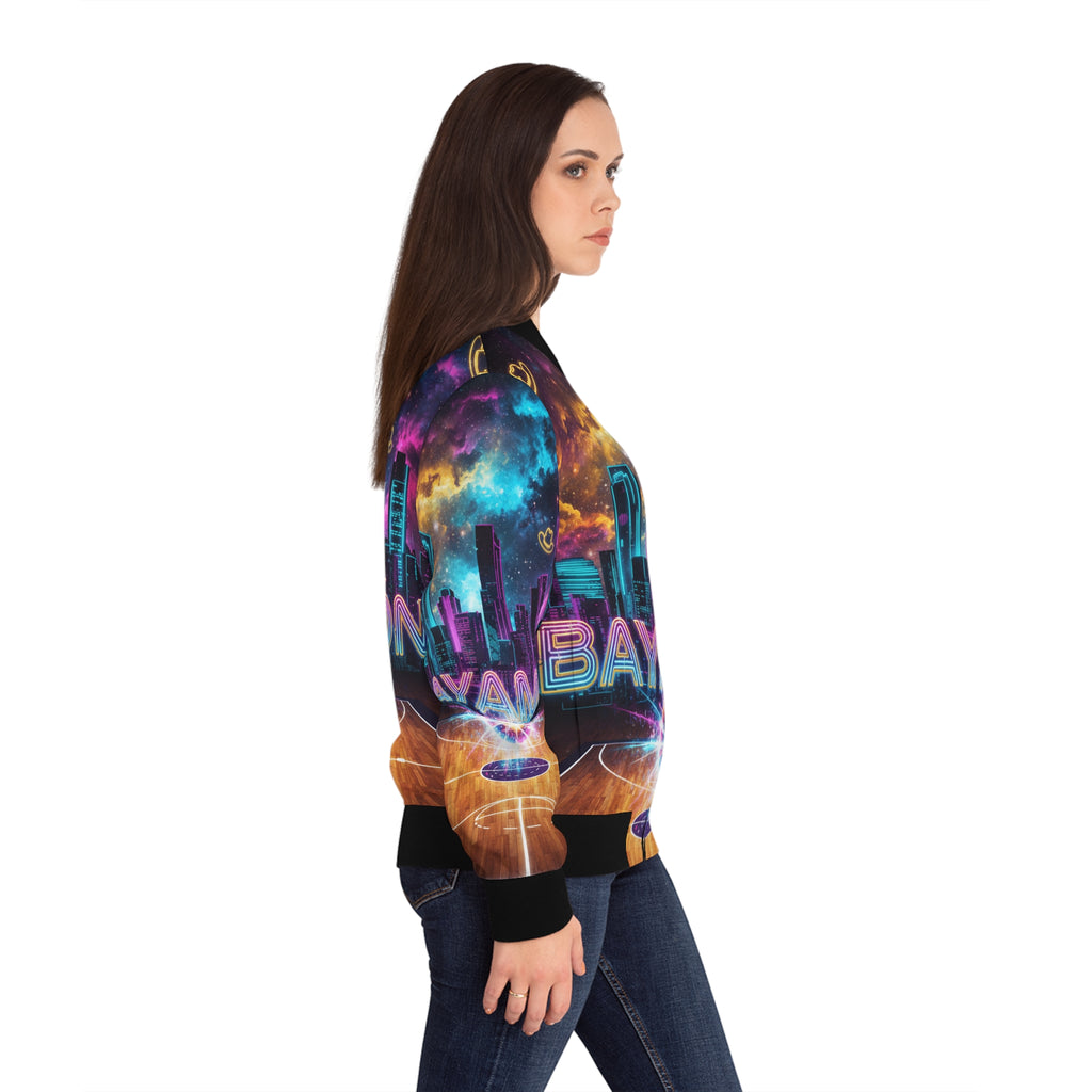 Bayamón: La Cancha Cósmica Bomber Jacket — Neon Basketball Court AOP