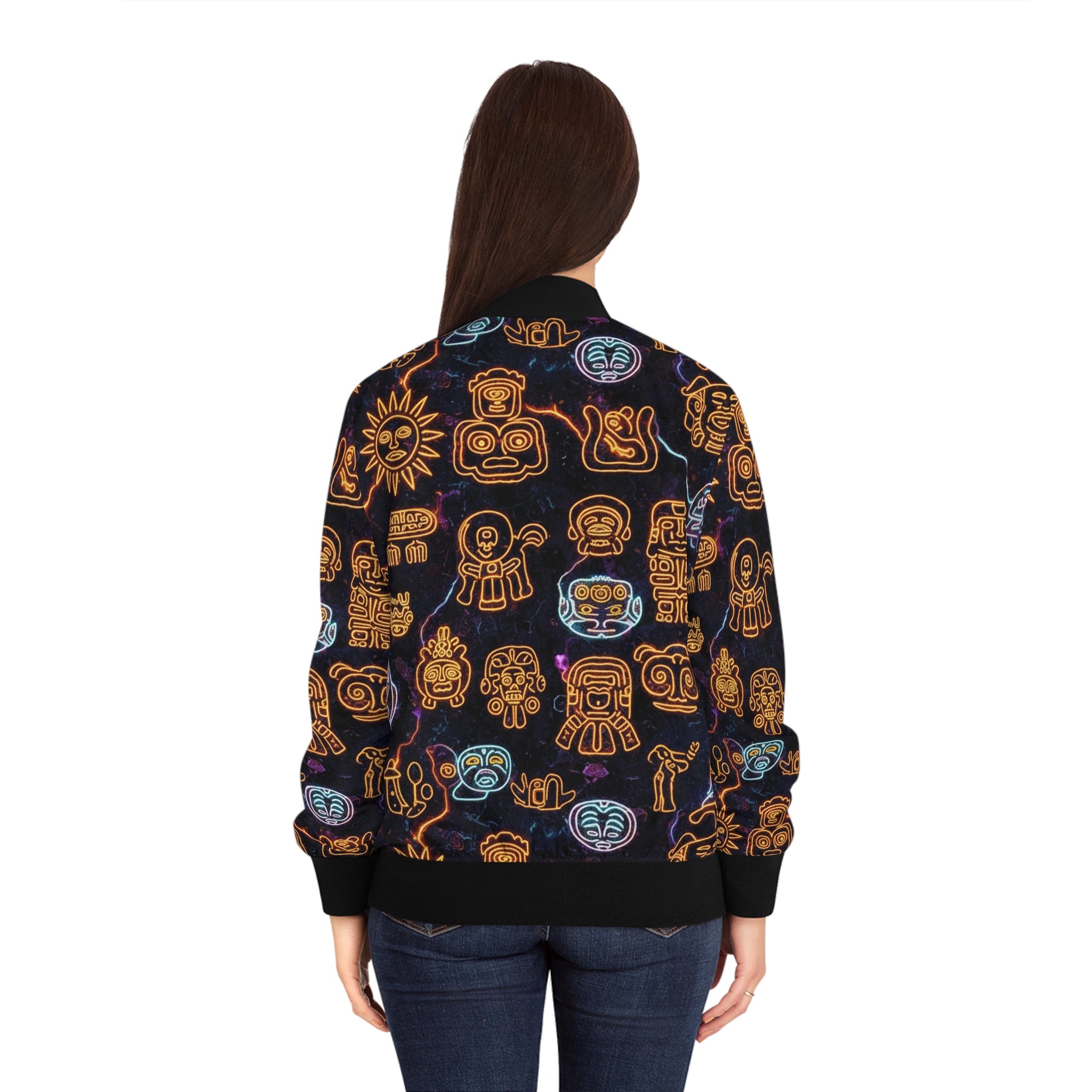 Los Petroglifos Bomber Jacket — Neon Tribal Icons