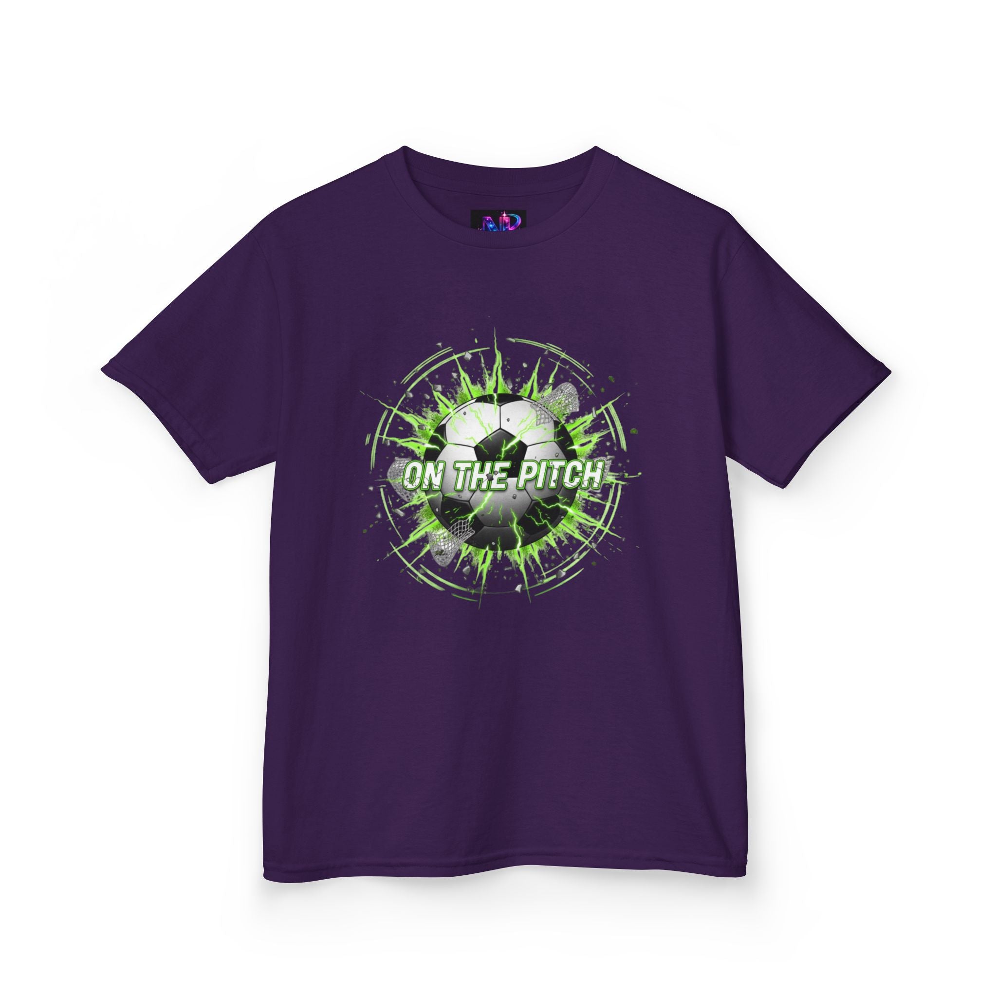 Kids Soccer T‑Shirt — 'On The Pitch' Green Splatter Design