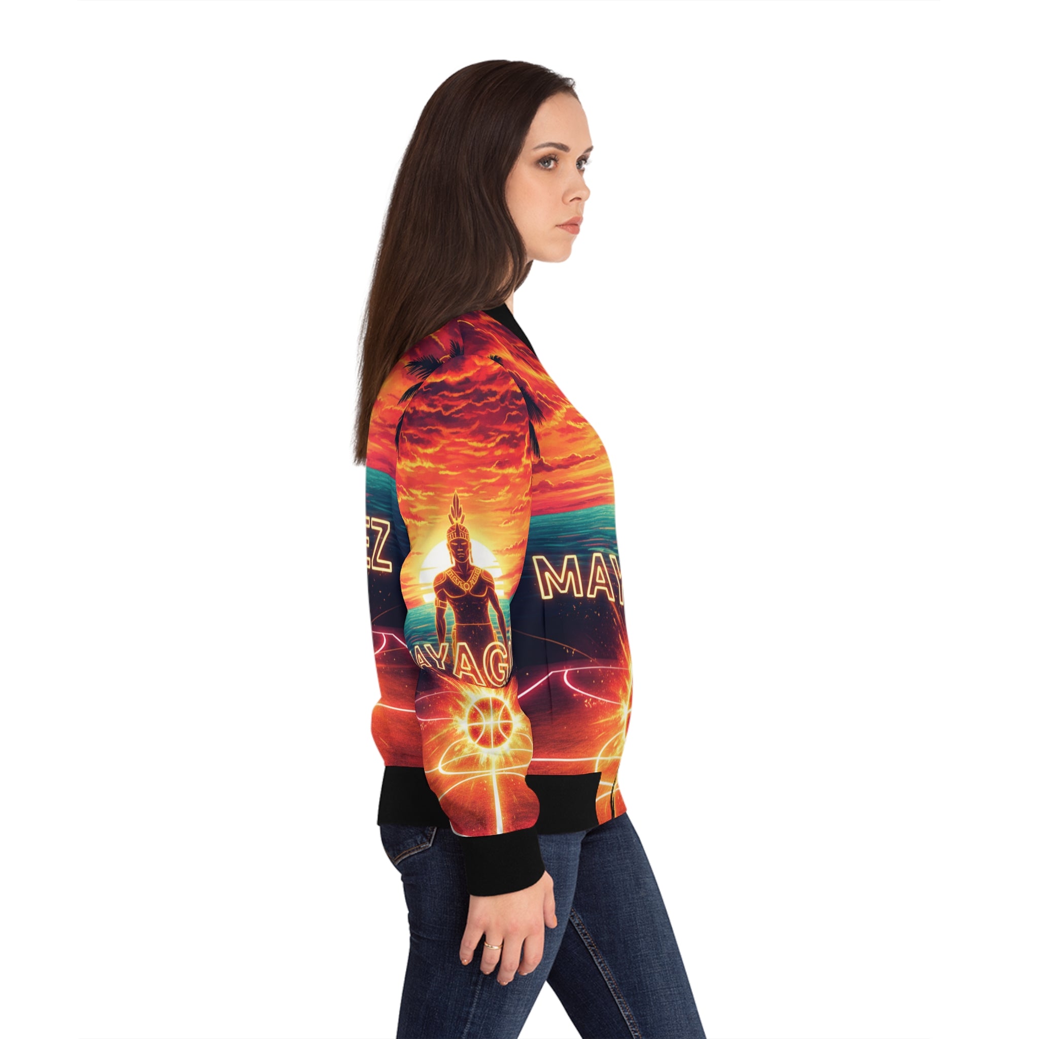 Mayagüez: El Atardecer Bomber Jacket — Basketball City Pride AOP